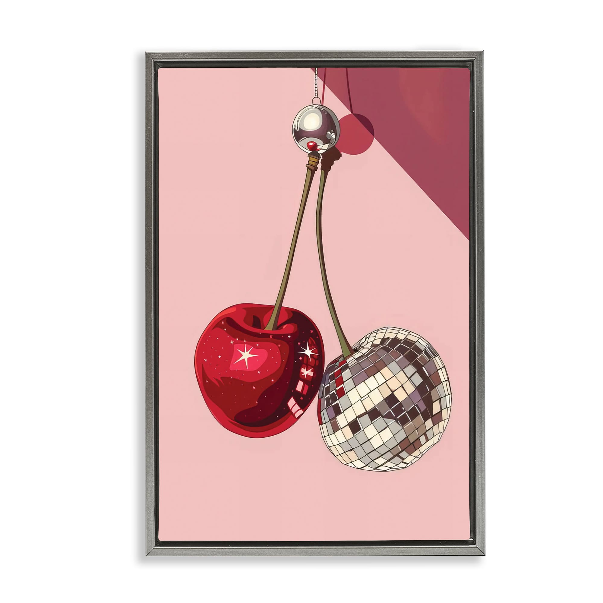 Stupell Industries BT-666-FFL-20X30 Dazzling Disco Cherries Gray Framed Floater Canvas Wall Art By LSR Design Studio 21 x 31