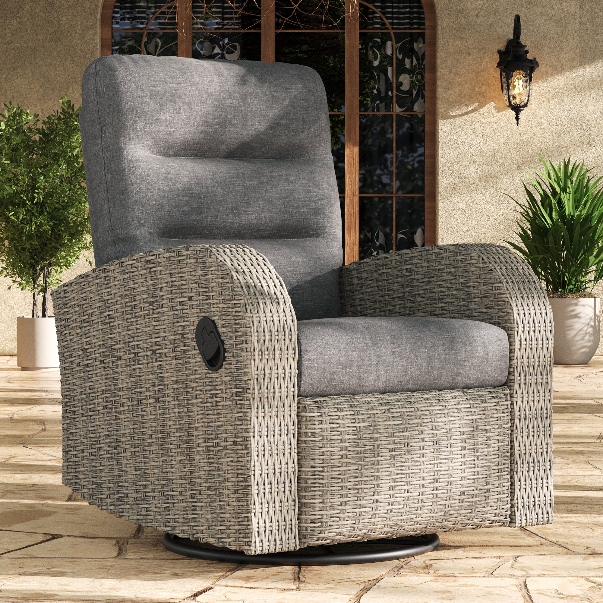 LayinSun - Oversized Wicker Outdoor Swivel Glider Recliner Chair with Cushions