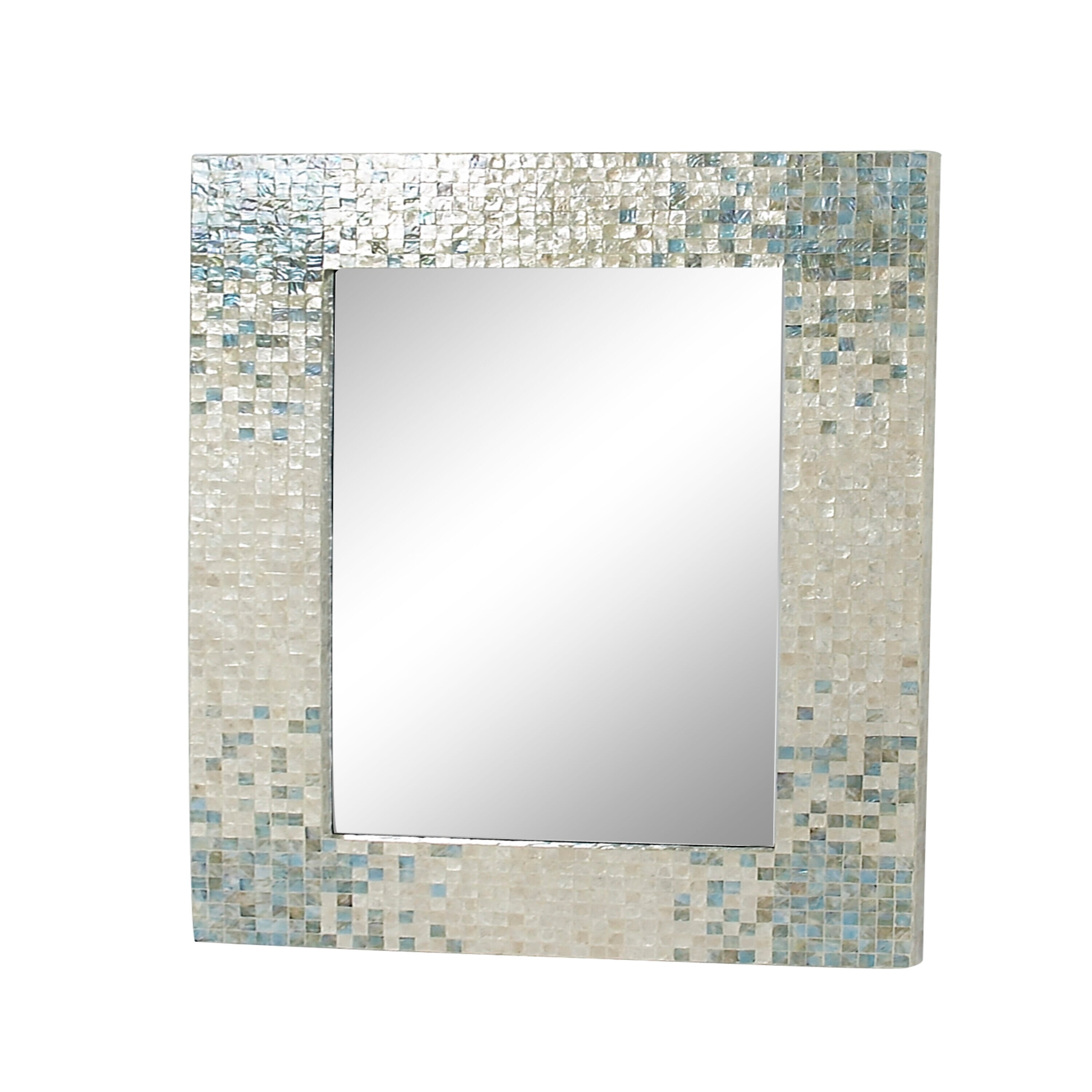 Coastal Cream Rectangular Wall Mirror with Blue Mosaic Corners