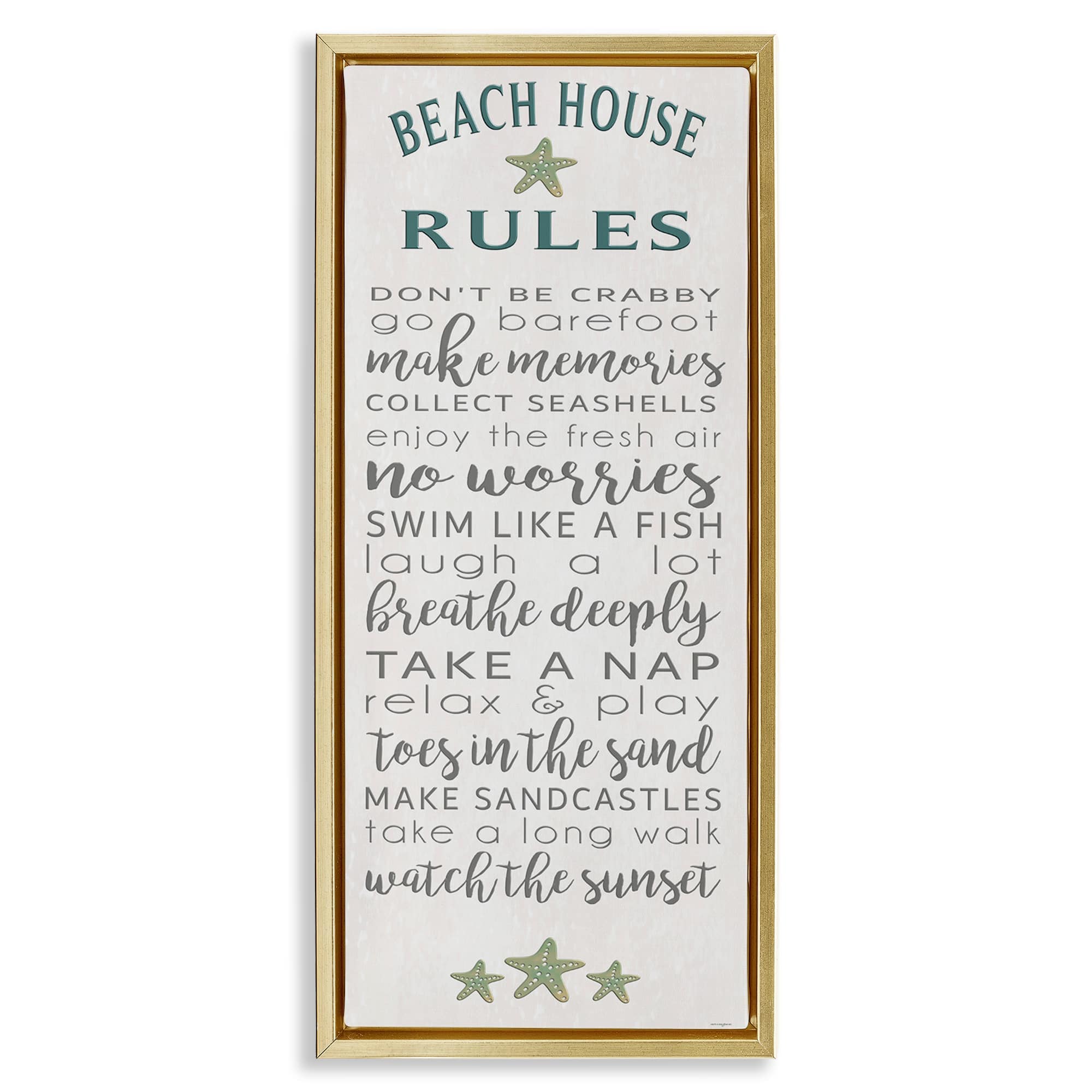 Stupell Industries BT-561-FFG-13X30 Fun Recreations Beach Rules Gold Framed Floater Canvas Wall Art By Seven Trees Design 15 x 31