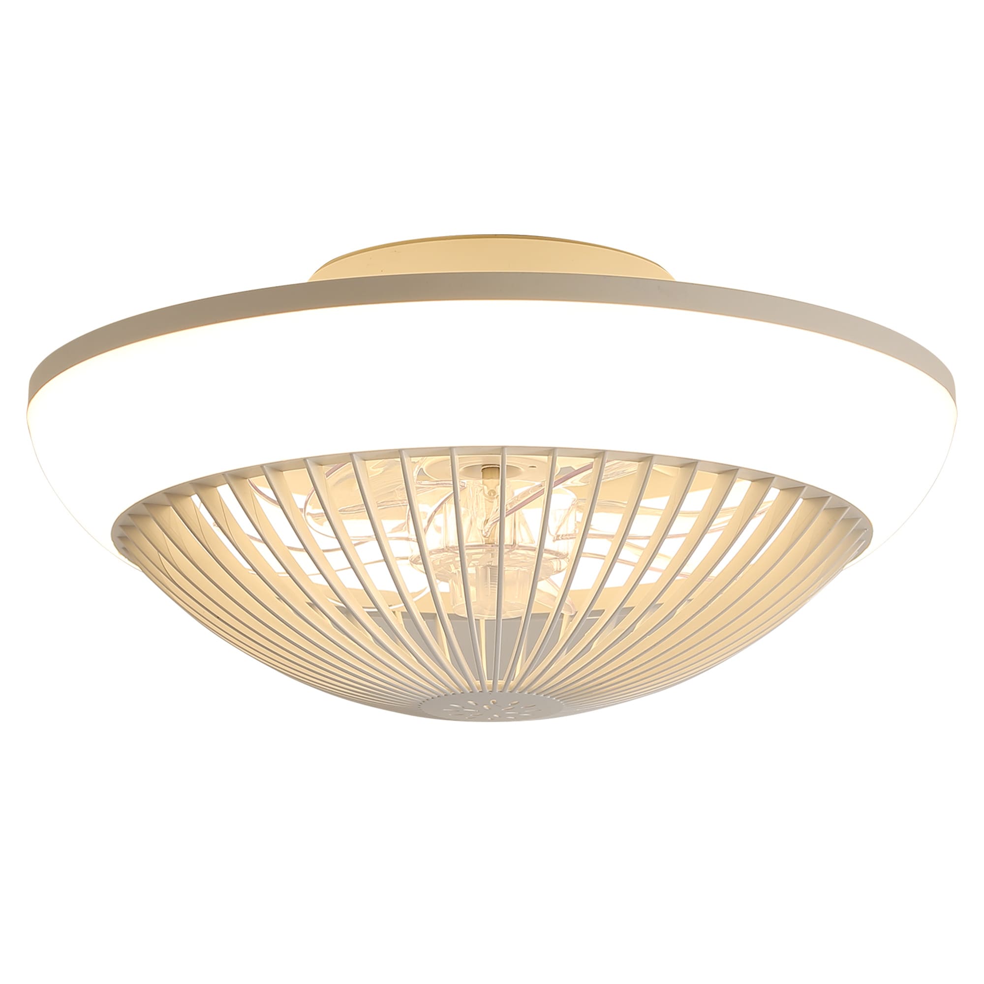 BABOOM BOM-P262269-OR RGB Dimmable LED Enclosed Ceiling Fan 15-in Color-Changing Integrated LED Flush Mount Smart White with ABS Blades Cage Ceiling Fan With Light - Remote Included ( 7 -Blade )