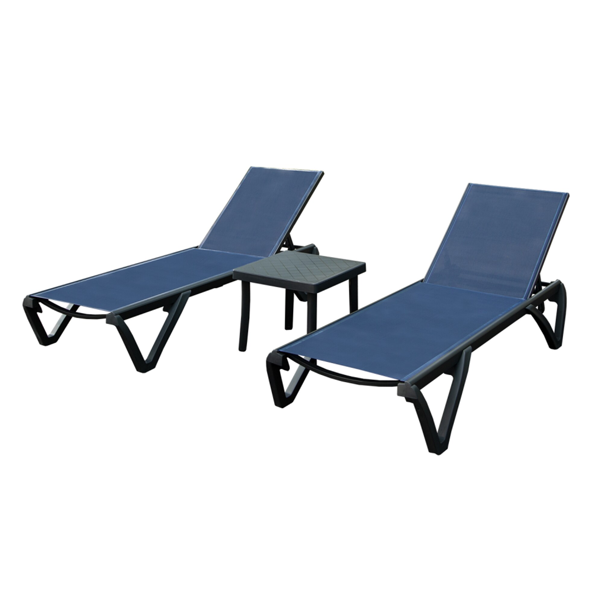 AAZJ CP-P149683 Patio Chairs Set of 2 Stackable Black Aluminum Frame Stationary Chaise Lounge Chair with Blue Mesh Seat