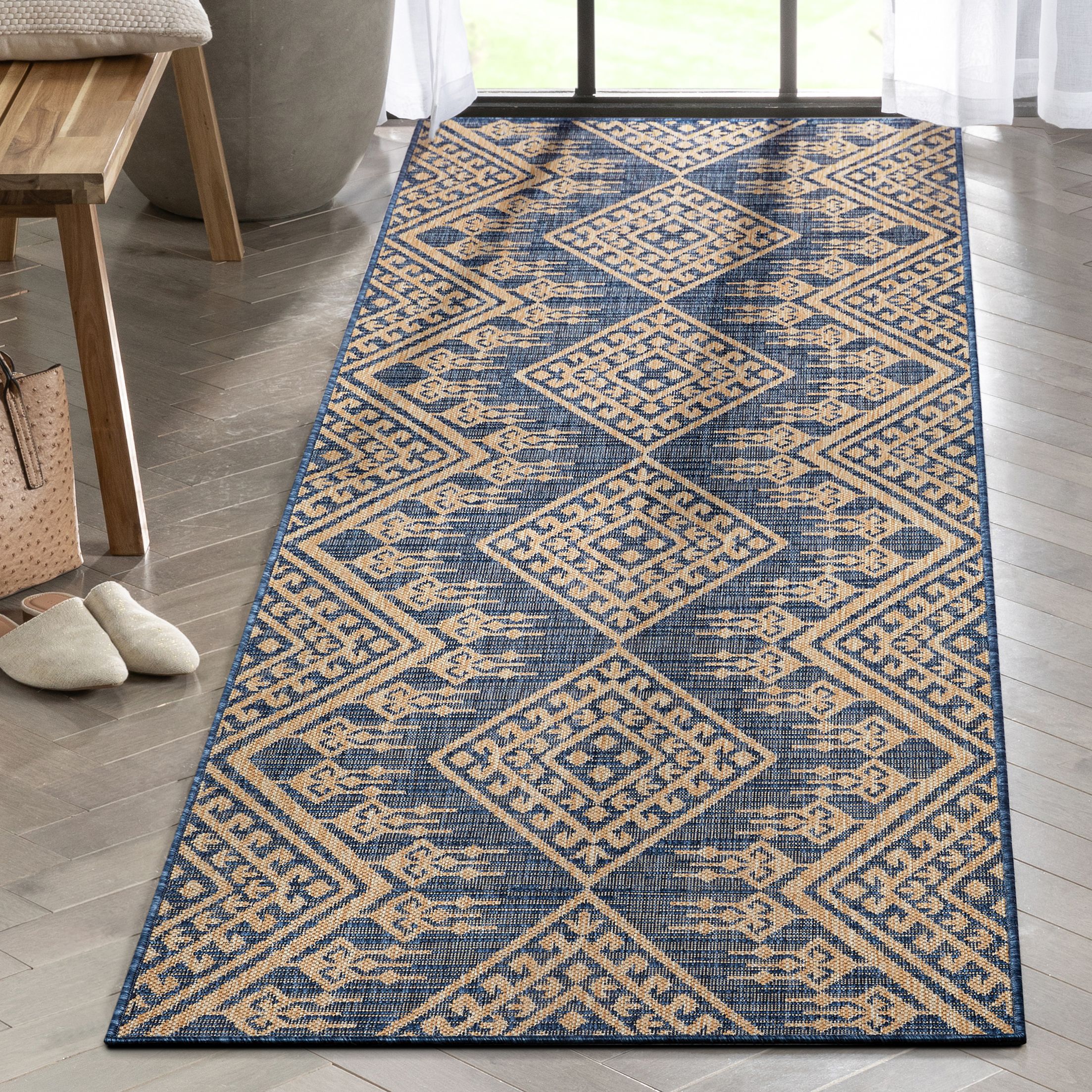 Well Woven 2 X 9 (ft) Kilim Blue Indoor/Outdoor Tribal Mid-century