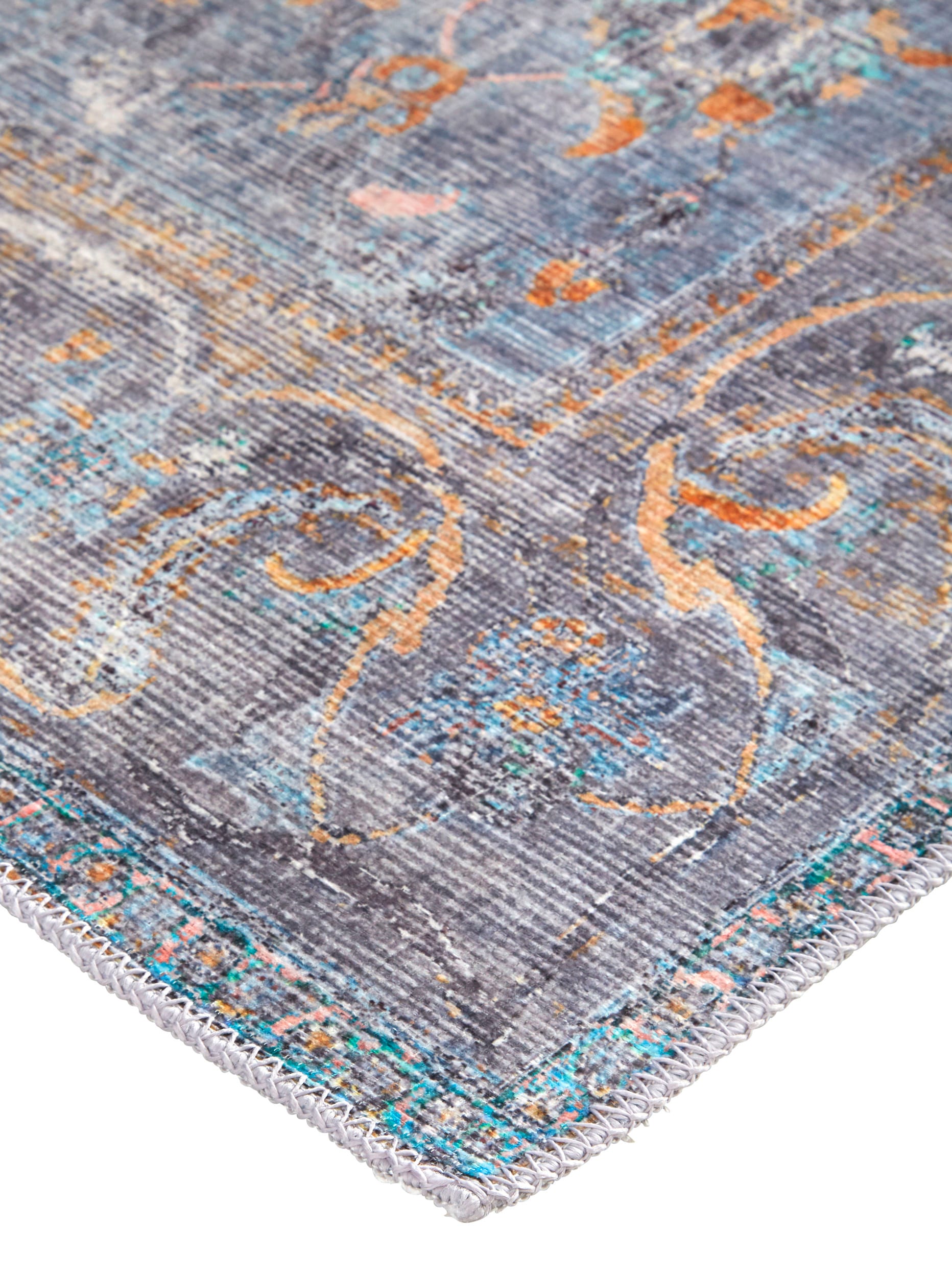 Percy Blue and Gray Medallion Washable Area Rug