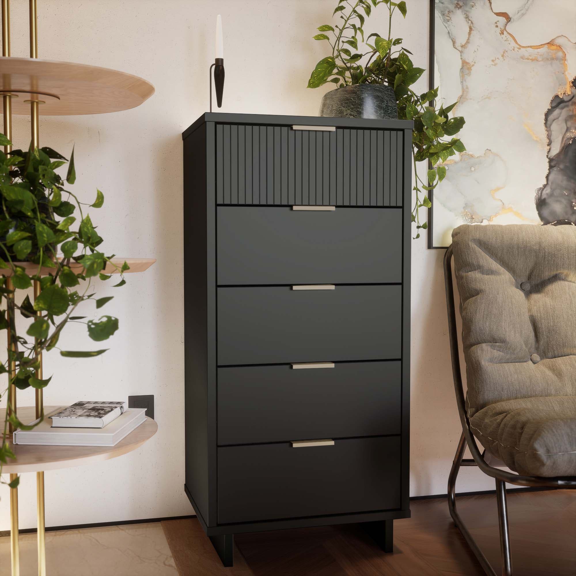 Manhattan Comfort DR-5005 Dark Grey Pine 5 -Drawer Standard dresser