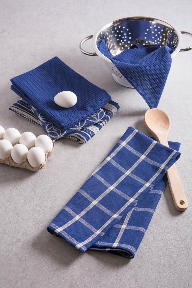 Set of 5 Assorted Nautical Blue & White Woven Dish Towel, 28