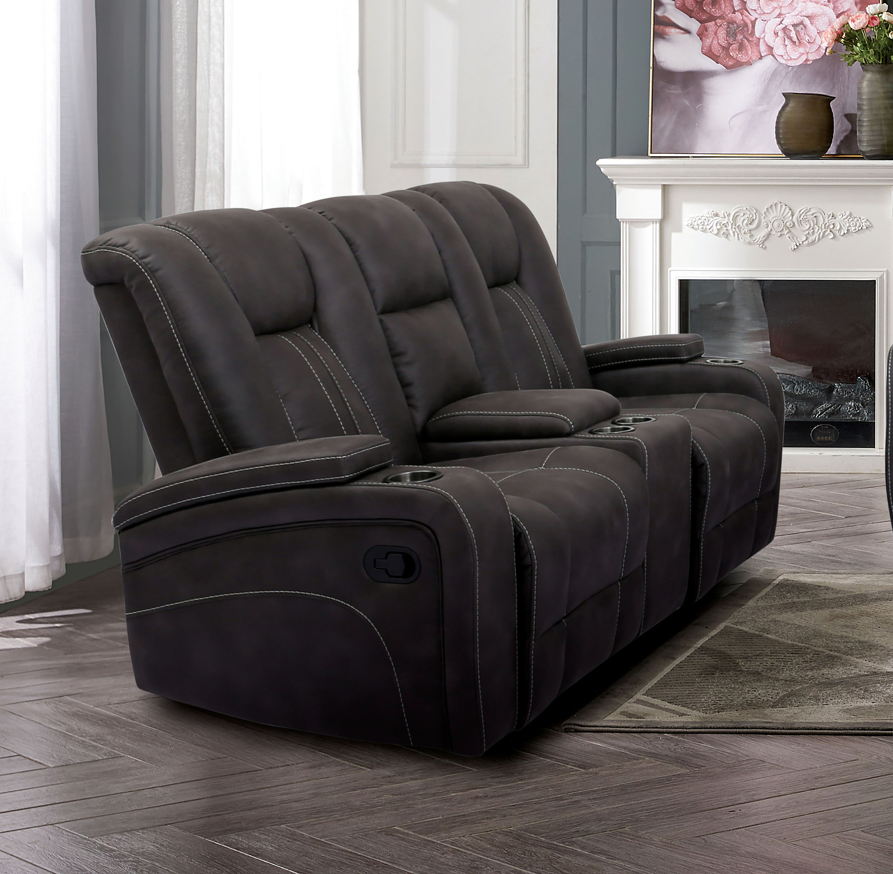 Furniture of America IDF-9903-LV Widdie 74-in Casual Dark Gray 2 -seater Reclining Loveseat