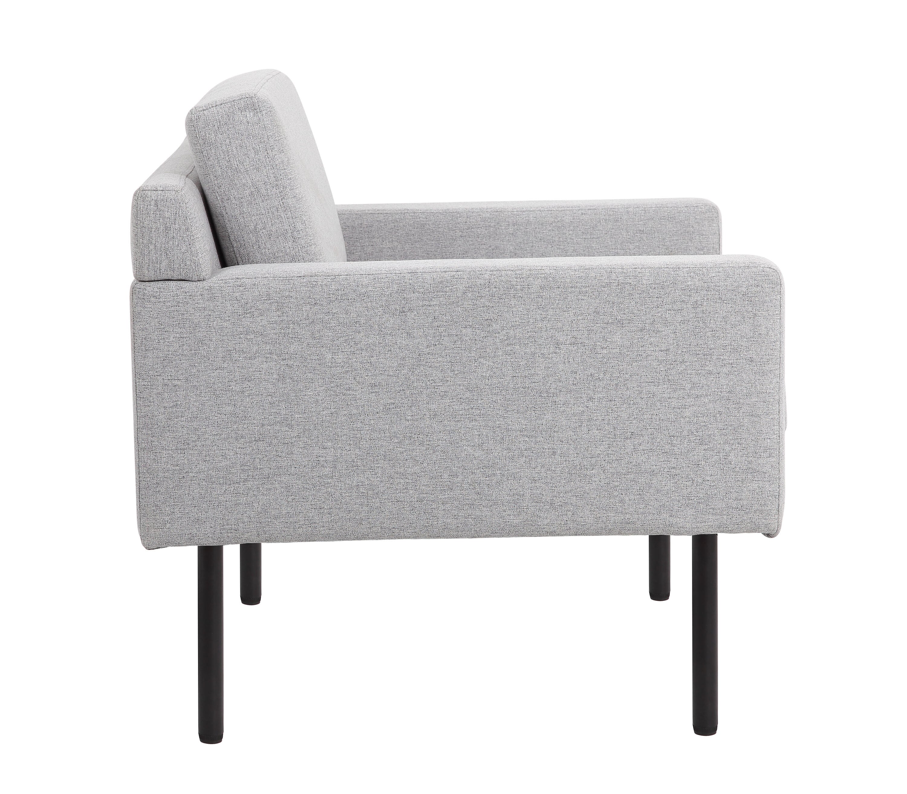 Modern Poly-Linen Weave Black Wood Accent Chair with Gray Cushions
