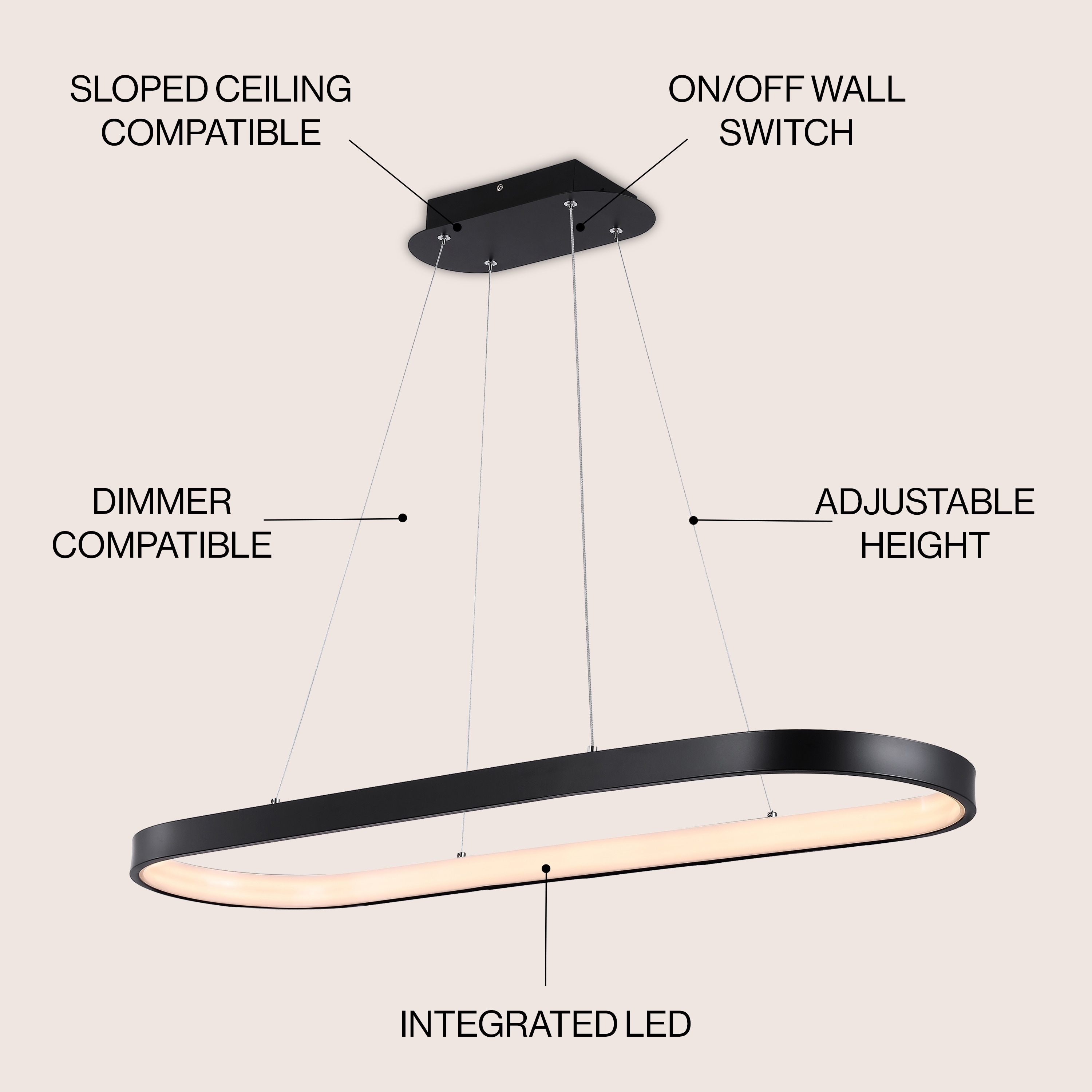 Nolan 38.75" Satin Black Modern Bohemian LED Linear Pendant