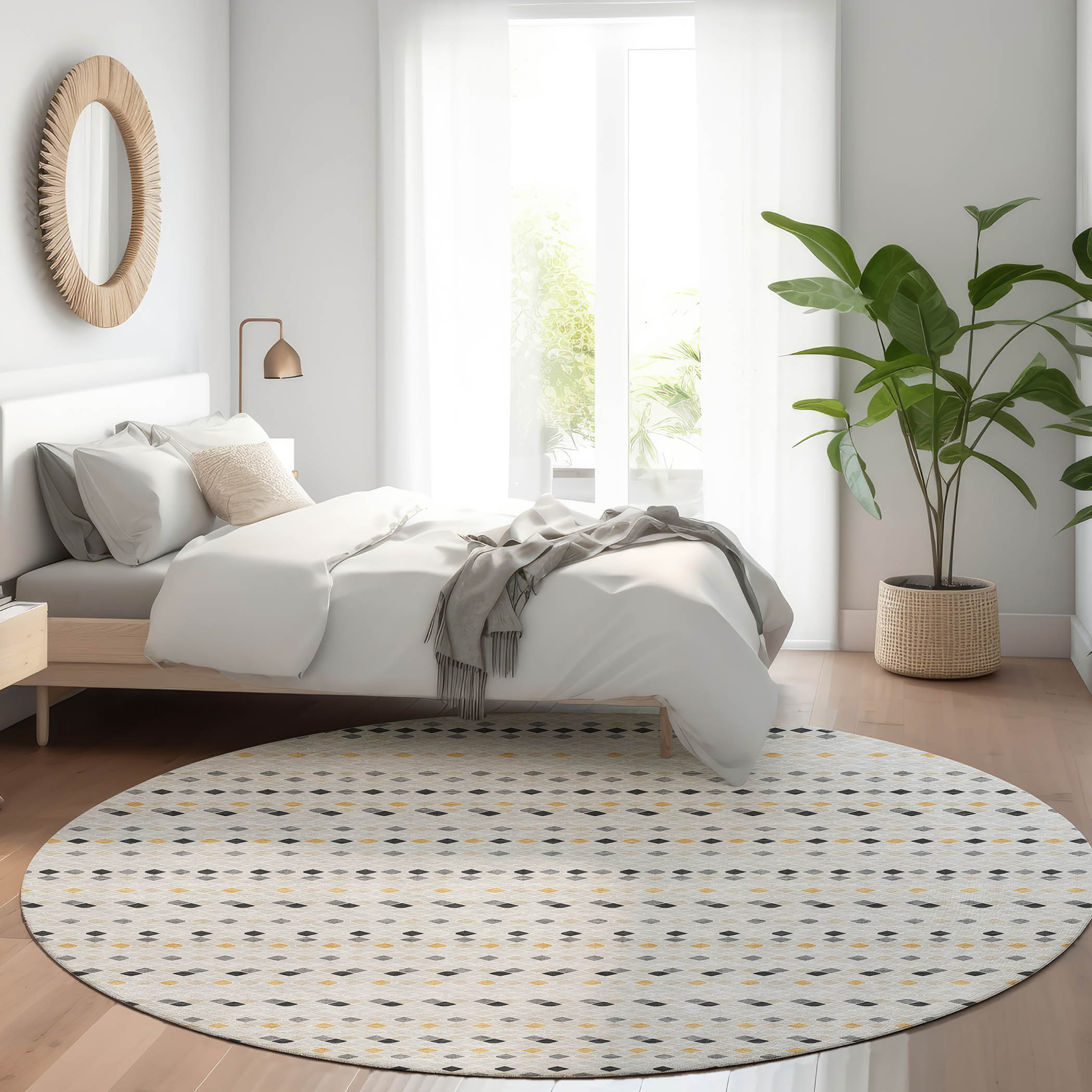 Addison Rugs ACN1417SV8RO Chantille ACN1417SV 8 x 8 (ft) Polyester Silver Round Indoor/Outdoor Geometric Machine washable Area rug