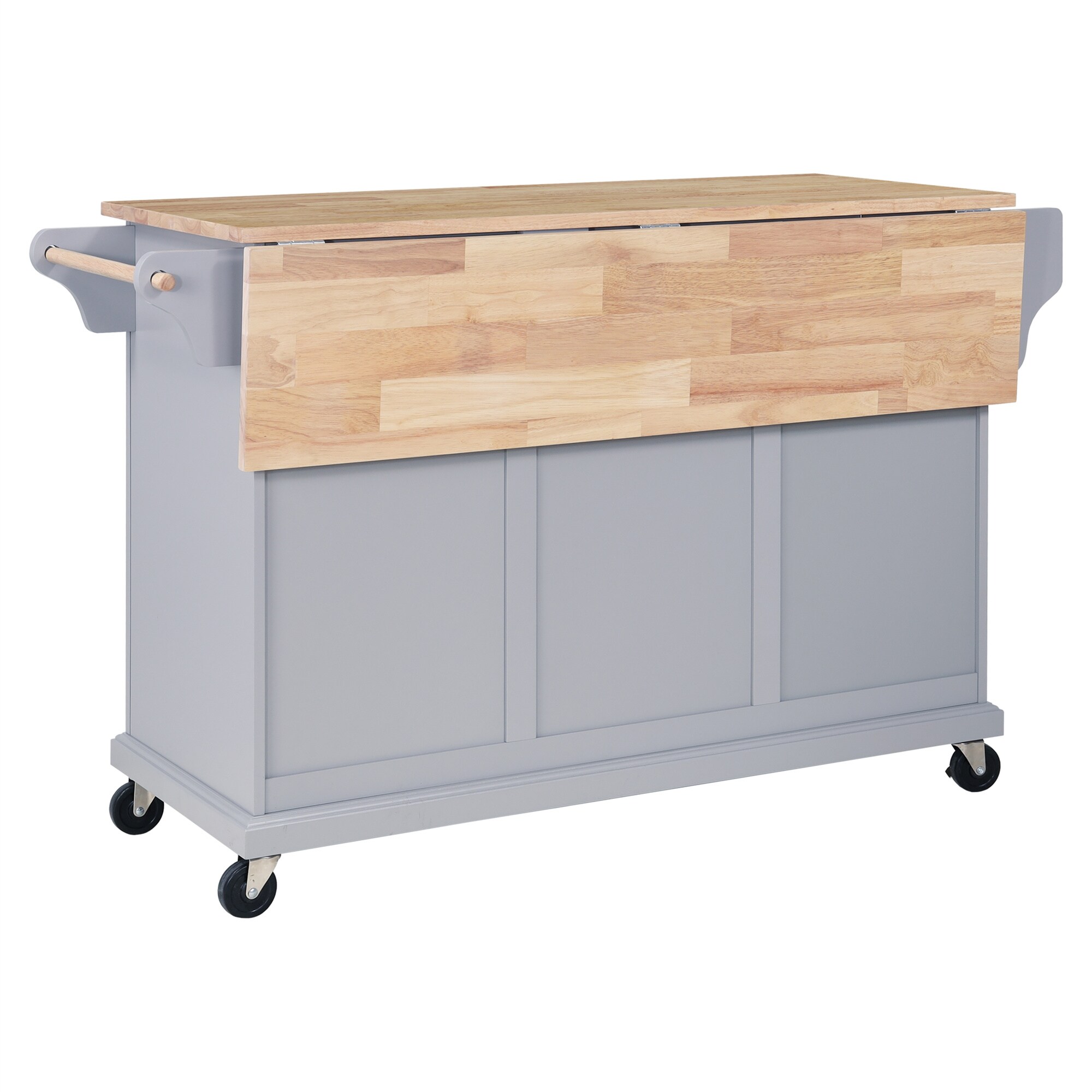 BABOOM Gray Mdf Base with Wood Top Rolling Kitchen Island (32-in x 57.63-in x 36-in)