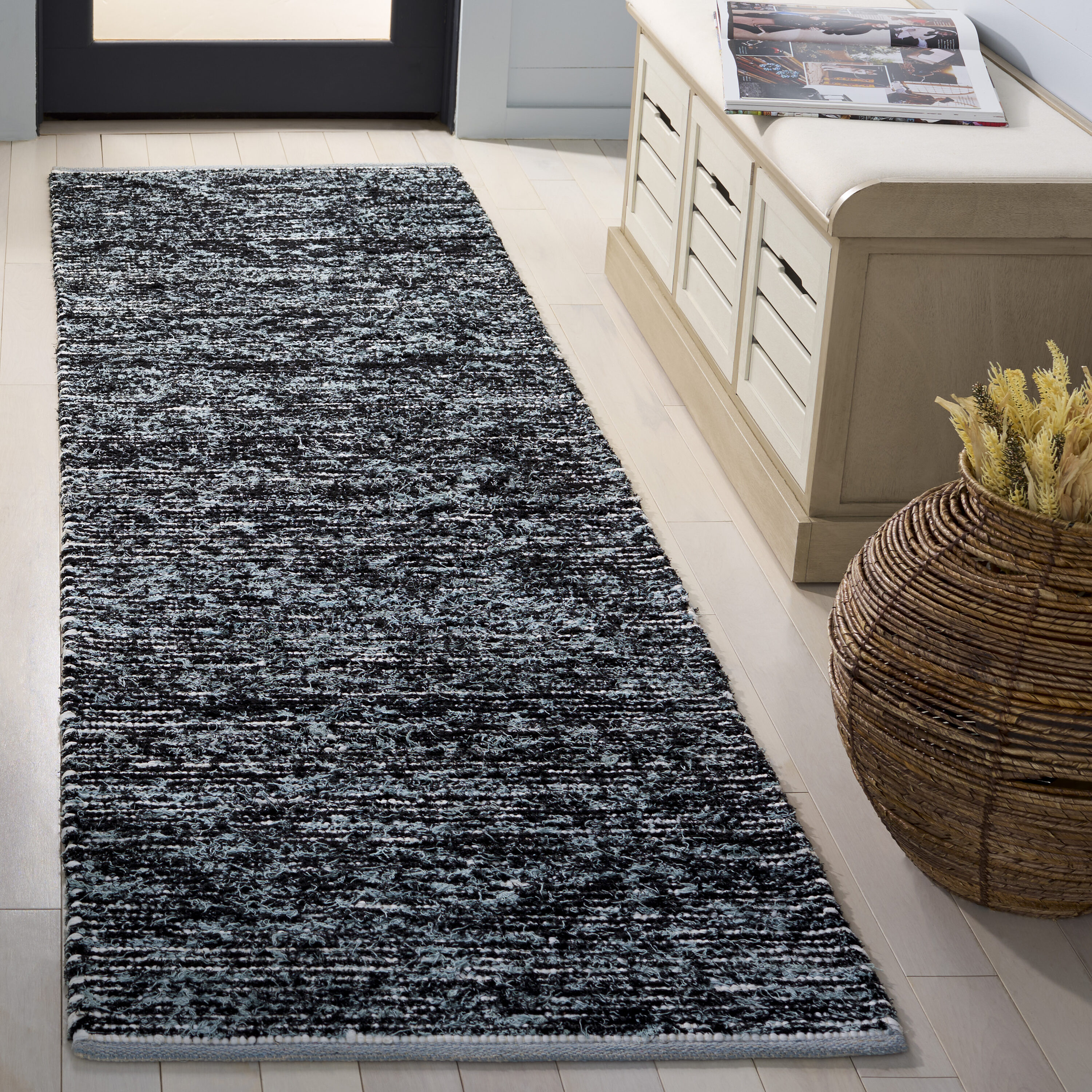  Cape Cod 154 Light Blue/Black Contemporary 2ft-3in x 8ft Runner Rug