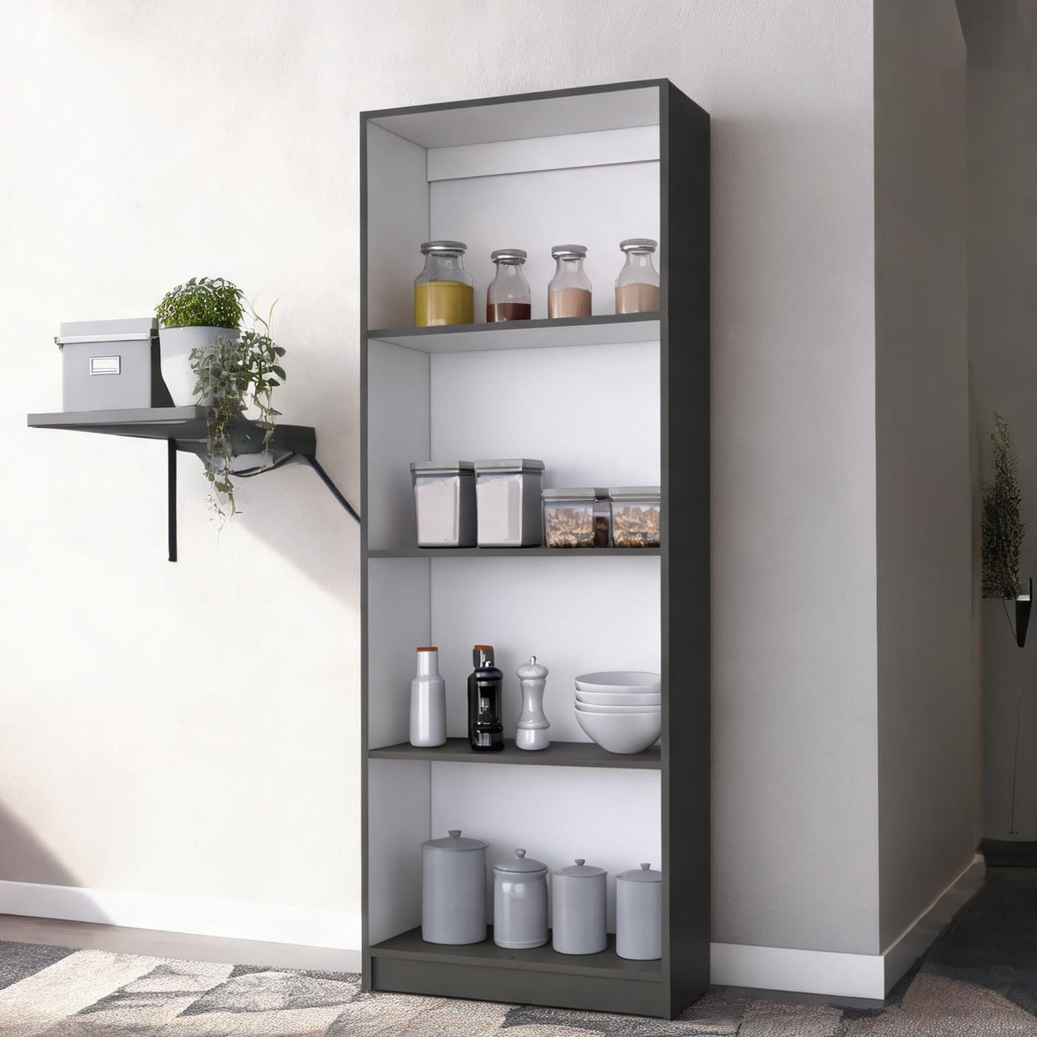 FlowLuxe Particle board bookcase with four open shelves 71.1-inch tall modern display unit for living room