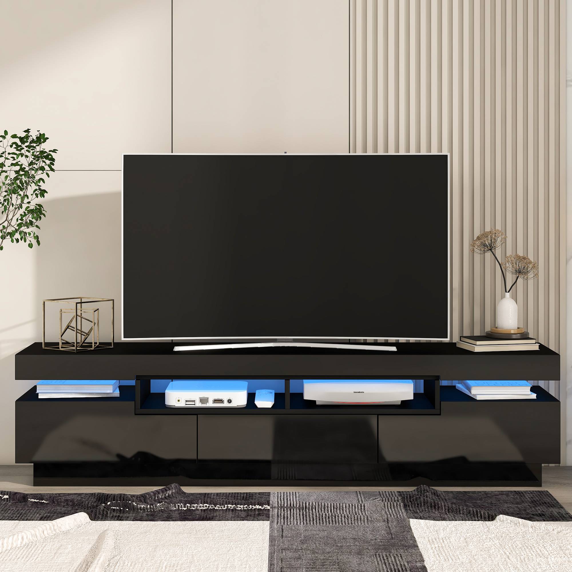 GZMR Black TV Stand for 70-in TV Stands Modern/Contemporary Black TV Cabinet  (Accommodates TVs up to 70-in) in the TV Stands department at