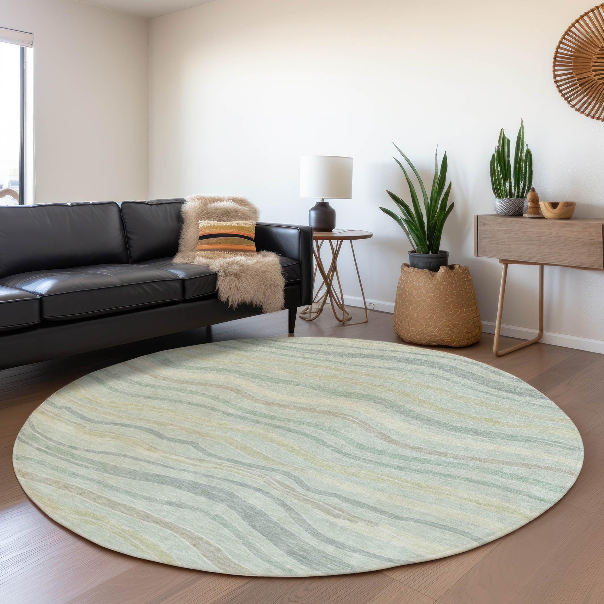 Addison Rugs ACN1587SA8RO Chantille ACN1587SA 8 x 8 (ft) Polyester Sage Round Indoor/Outdoor Geometric Machine washable Area rug