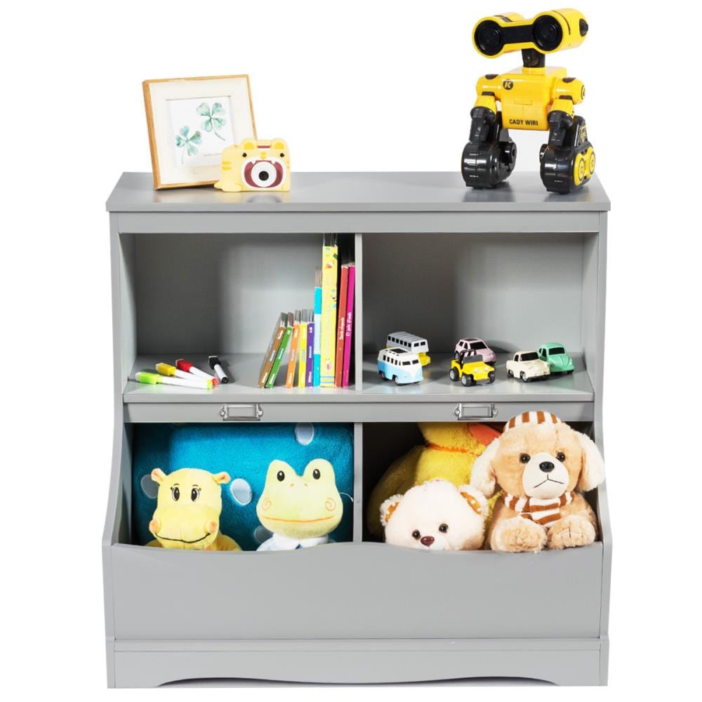 Costway 5-Cubby Kids Toy Storage Organizer Wooden Bookshelf Display Cabinet  Natural