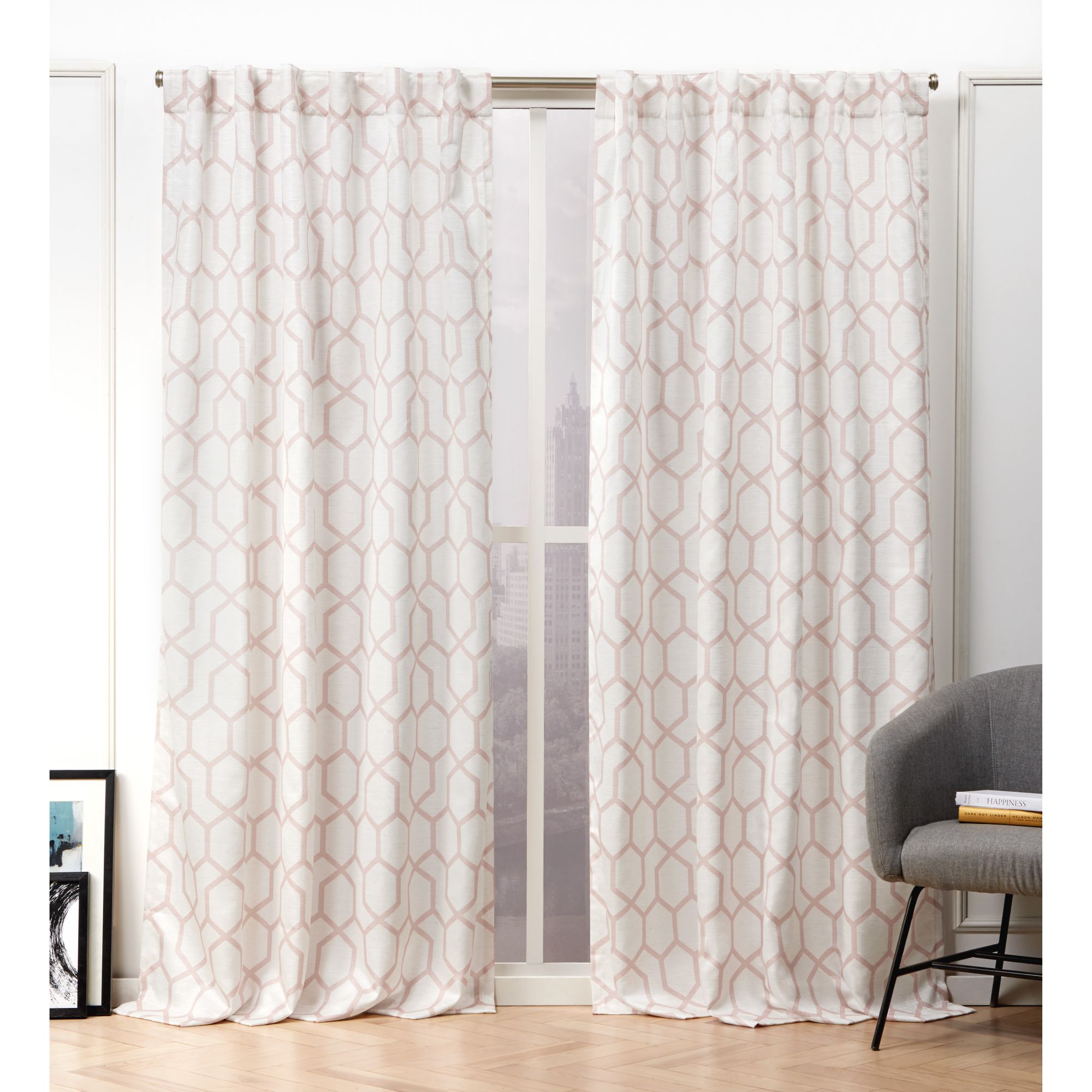 Nicole Miller EN7012-03 2-96H 96.0-Inches Blush Geometric Light filtering Back tab Curtain panel pair