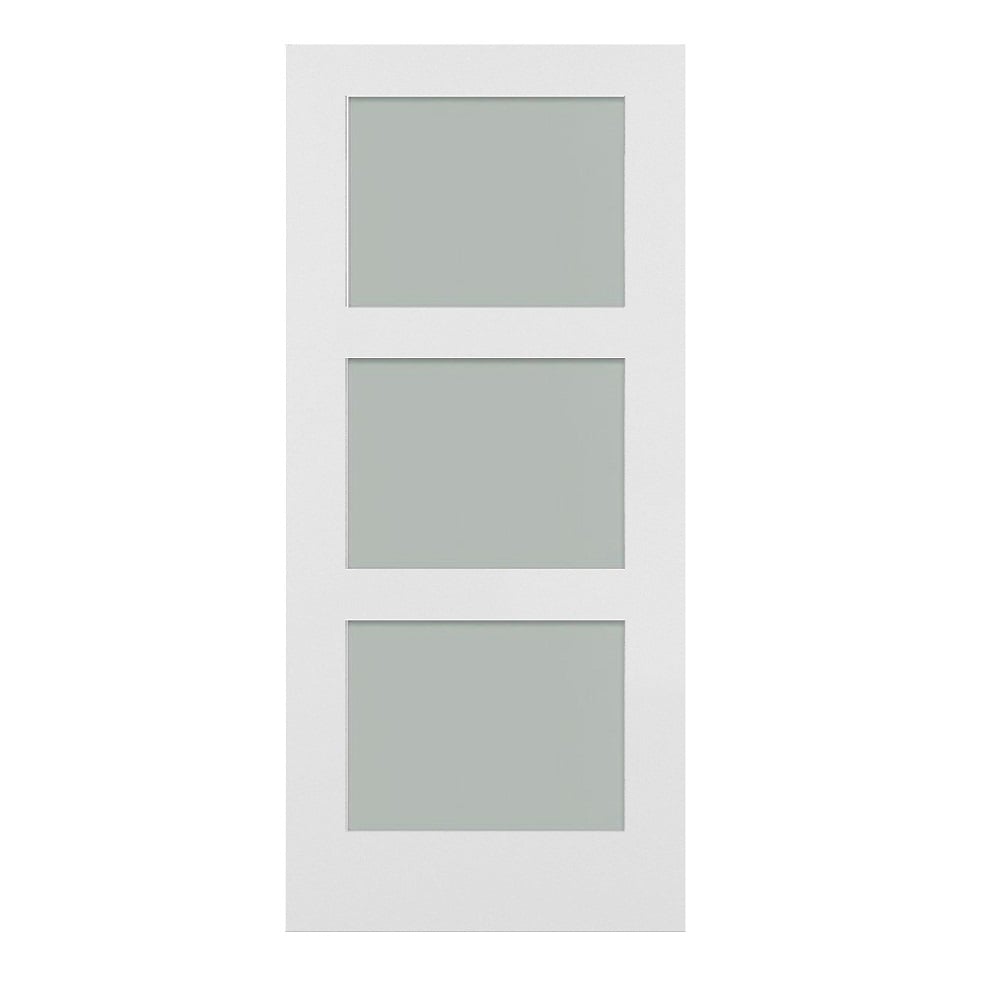 MMI DOOR ZZ366787 42-in x 84-in Primed Primed Flush Frosted glass Hardwood MDF Solid core Single Barn Door (Hardware Not Included)