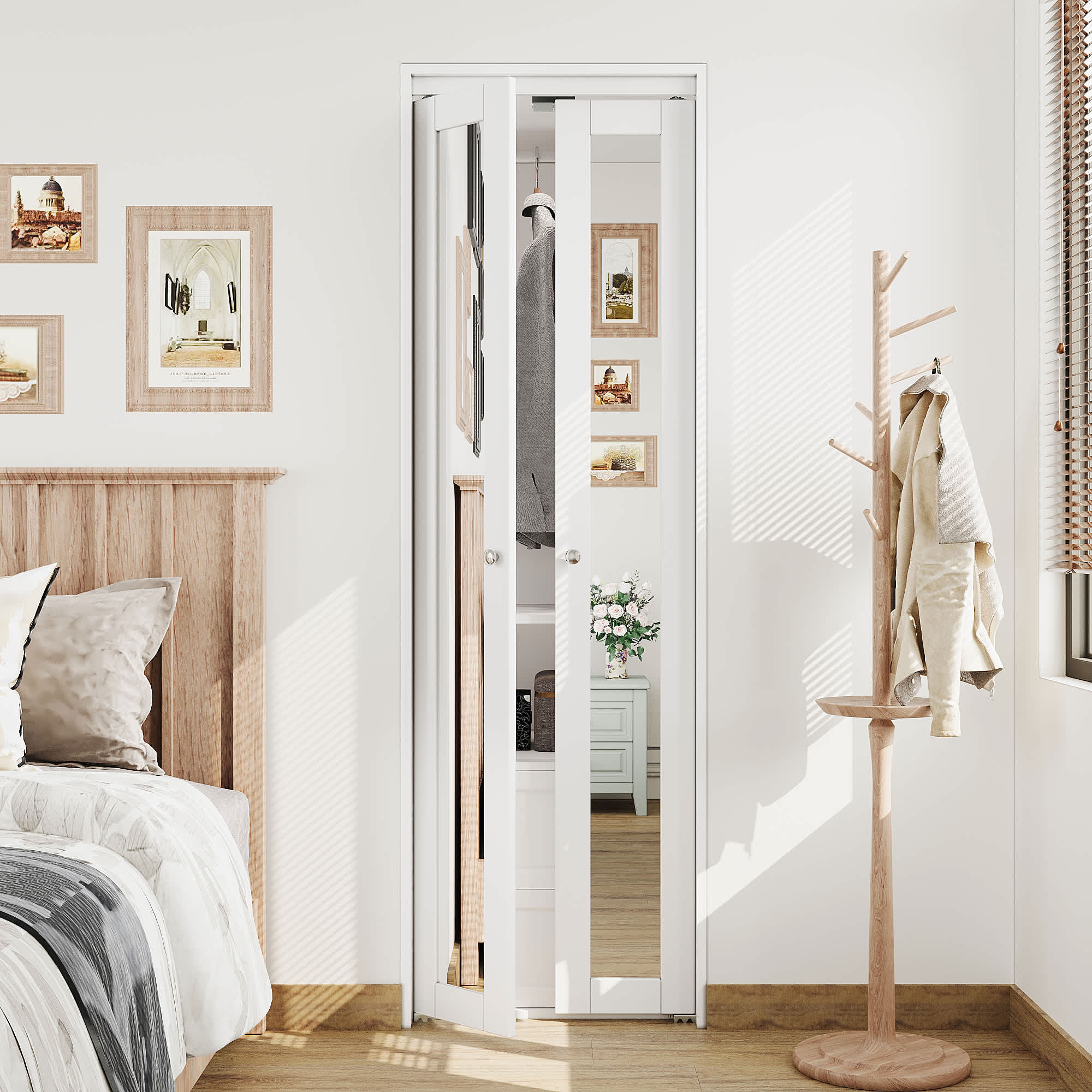 Ark Design 1-Lite Mirrored Glass Solid Core White Bi-fold Door with Pivot Hardware 24-in x 80-in