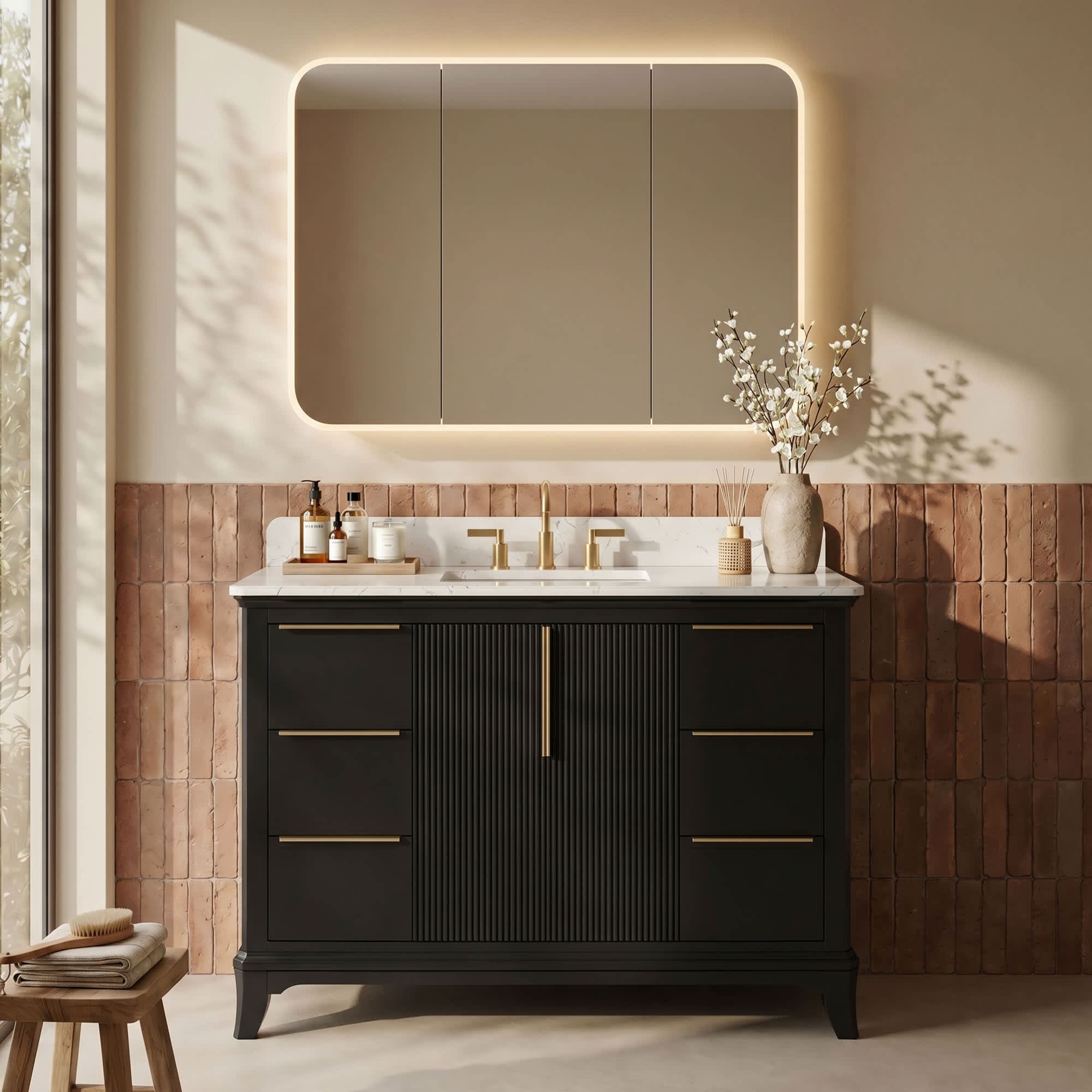 Vynxaria 48-in Twilight Blue Freestanding Undermount Single Sink Bathroom Vanity with Carrara White Engineered Stone Top (Fully Assembled)