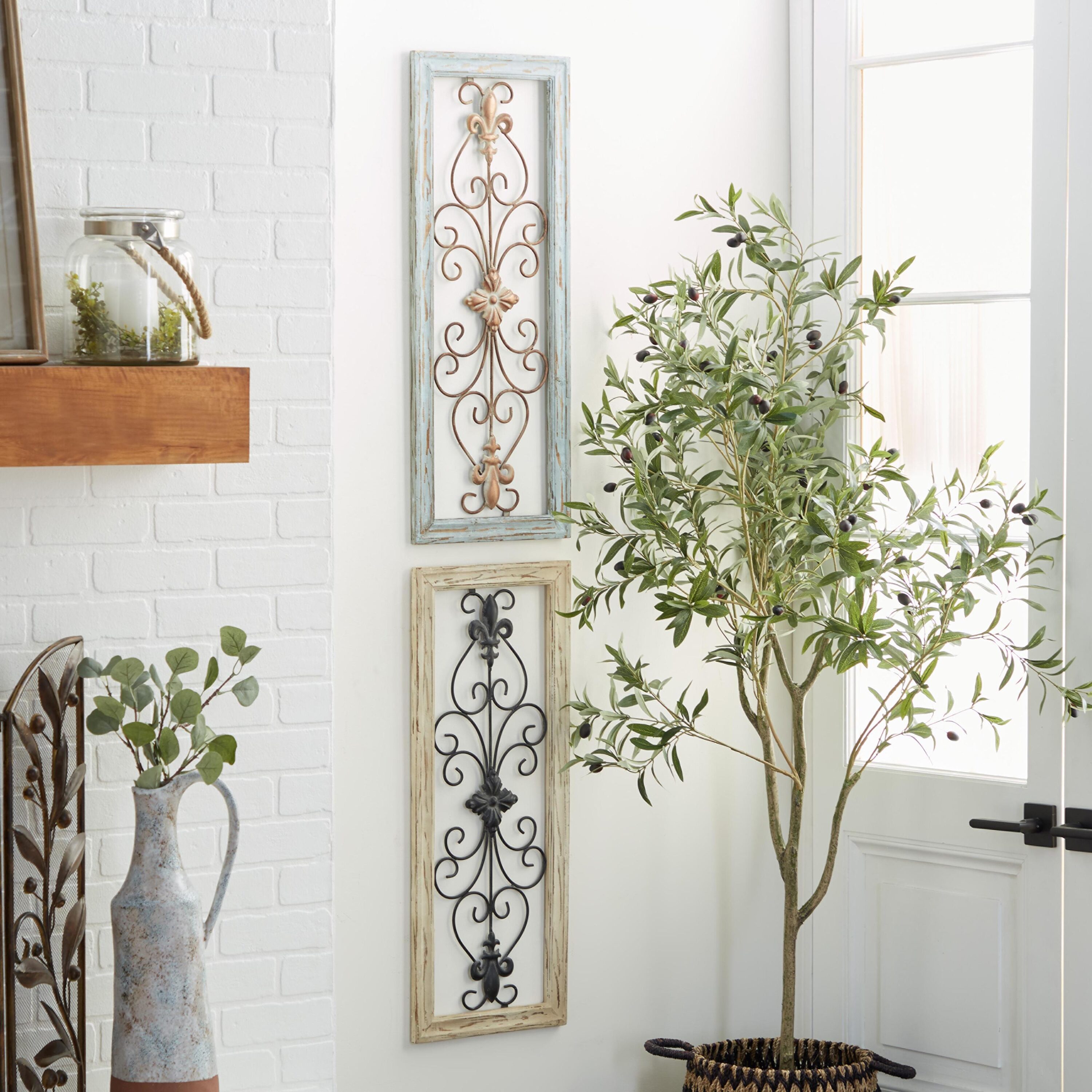 Grayson Lane 50228 12-in W x 30-in H Wood Scroll Arabesque Industrial Wall sculpture