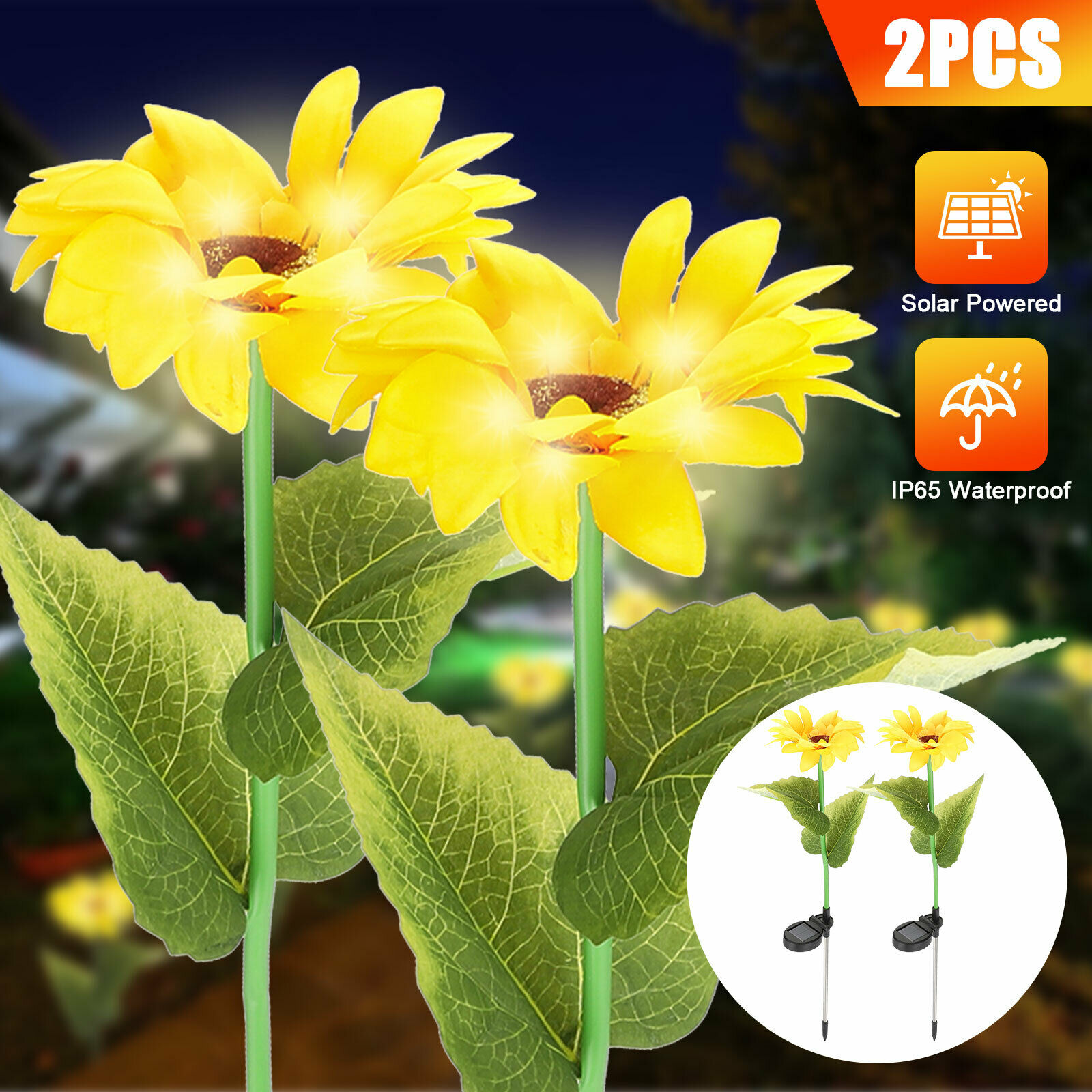 Sunflower Shaped LED Solar Lawn Lamps Waterproof Outdoor Garden Lights 