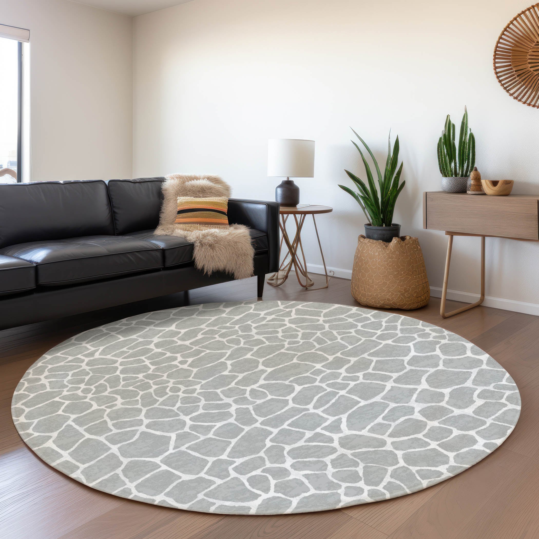 Addison Rugs AMF45GR8RO Mayfield AMF45GR 8 x 8 (ft) Loomed Polyester Gray Round Indoor Abstract Machine washable Area rug