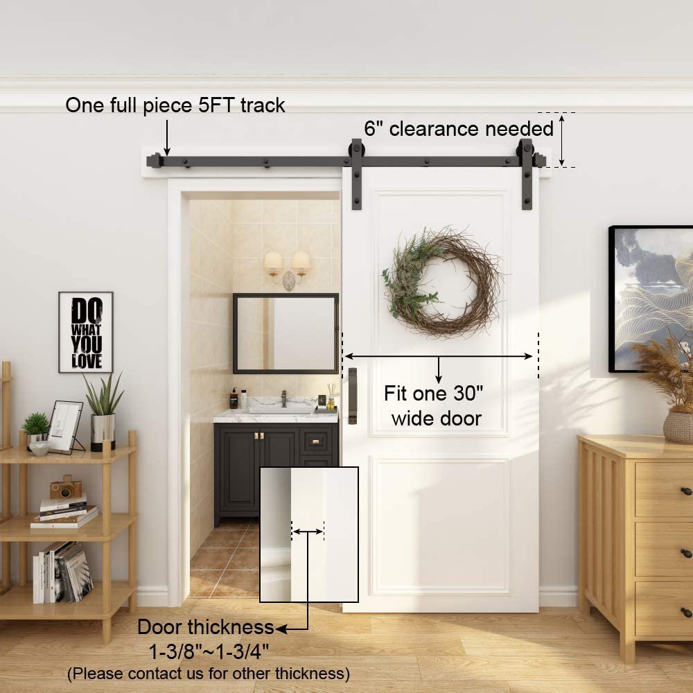 Matte Black Steel Sliding Single Barn Door Hardware Kit