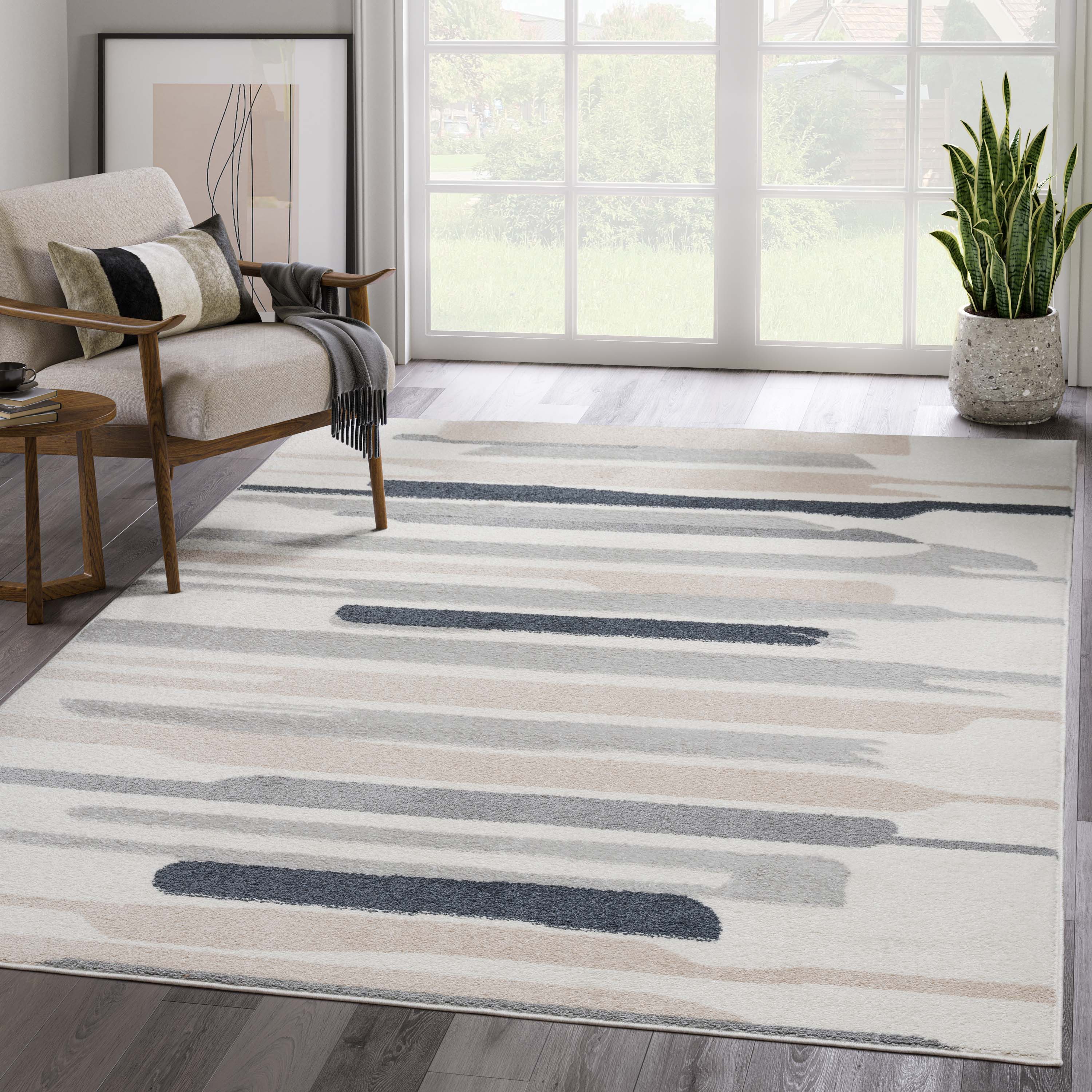 Abani Rugs DEC100A-4 Deco 4 x 6 (ft) Loomed Cream/Grey Rectangular Indoor Stripe Area rug