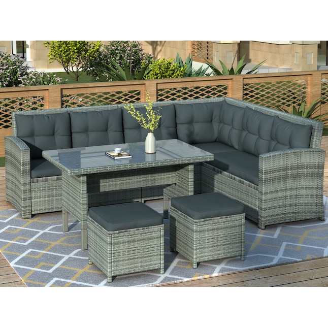 Clihome 6 Piece Patio Furniture Set, Gray Patio Dining Sets For 6