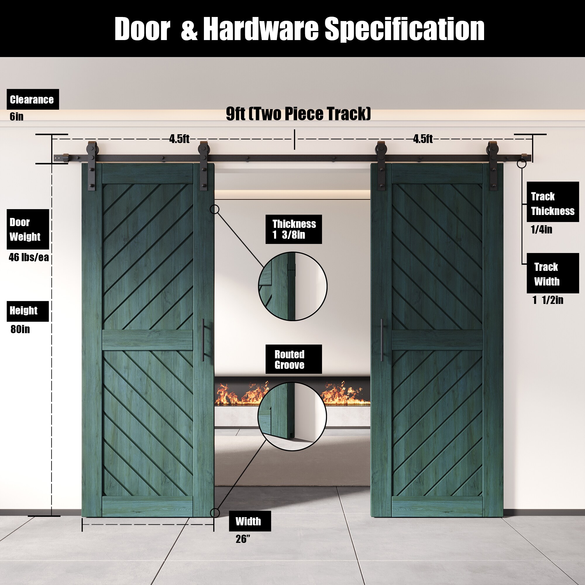HOMACER YT2H108C-XT3-2680-RP Barn-Doors - View #2