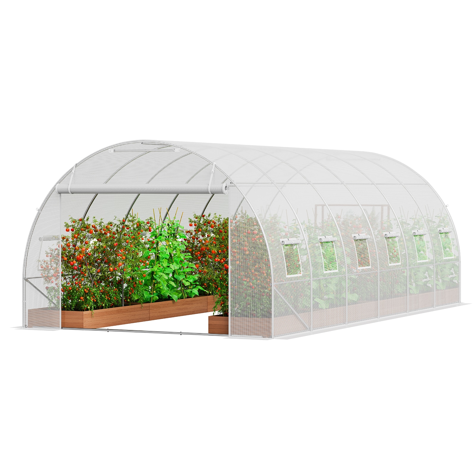 VEVOR SCSDXWS20X1006993V0 Walk-in Tunnel Greenhouse  19.4x9.7x6.5 ft Hoop House Greenhouse Tunnel  Plant Hot House with Galvanized Steel Frame  White PE Cover  Roll-up Zipper Door and 12 Windows for Outdoor