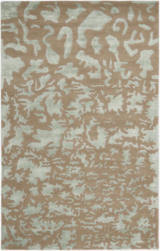 Taupe and Light Blue Handmade Wool and Viscose Area Rug, 5' x 8'