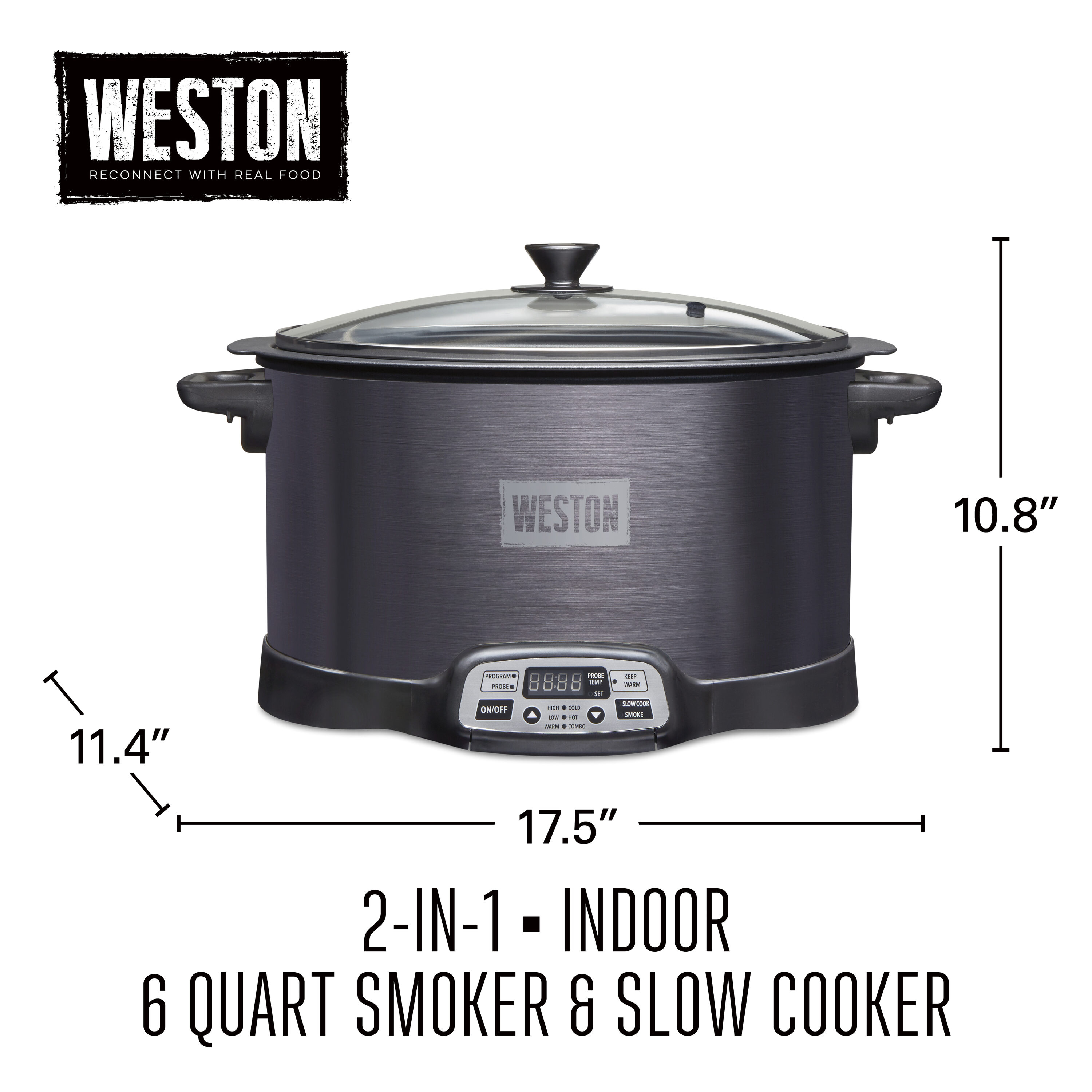 Weston Black Digital Display 6 Quart Indoor Smoker and Slow Cooker