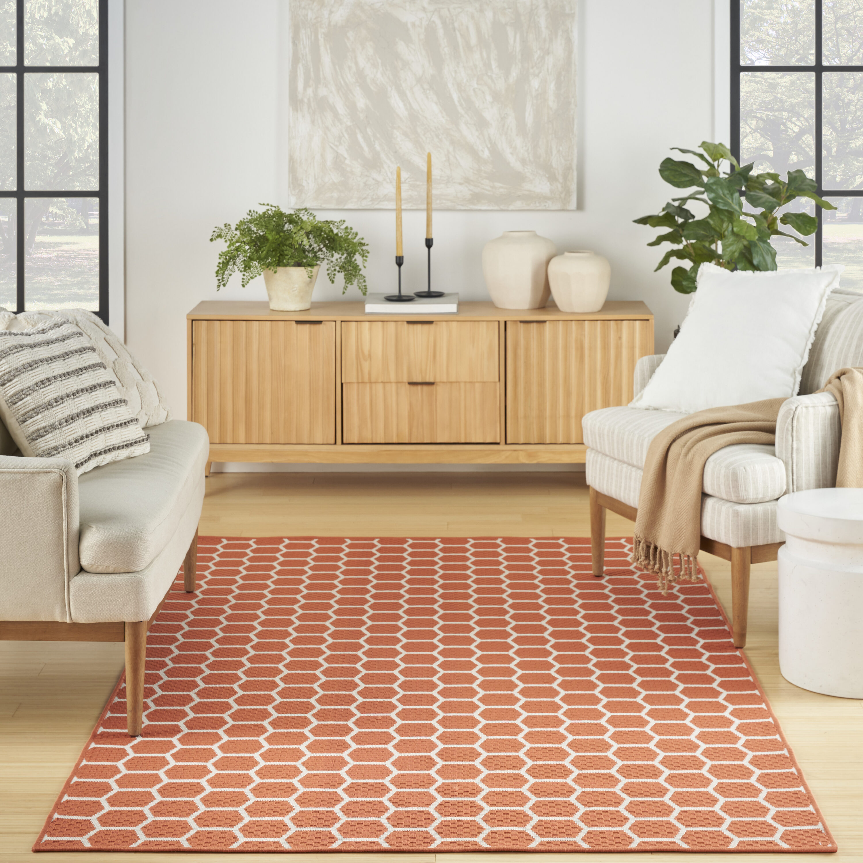 Nourison Home 099446974143 4 x 6 (ft) Polyester/Polypropylene Coral Rectangular Indoor/Outdoor Geometric Area rug