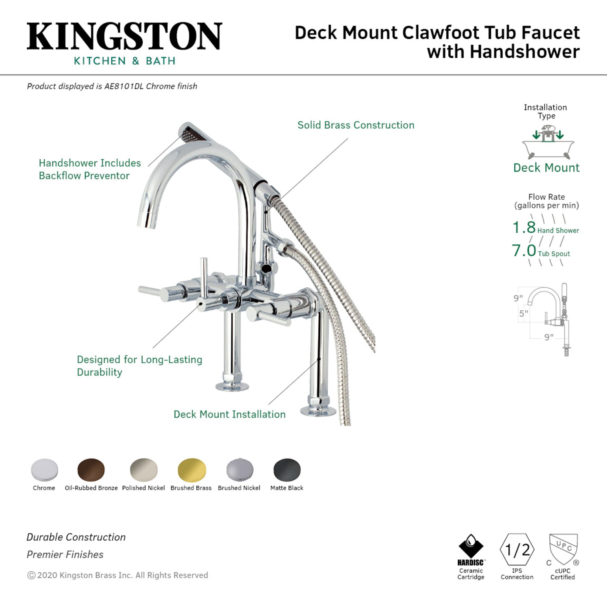 Kingston Brass WLAE8100DL Roman-Tub-Faucets - View #3