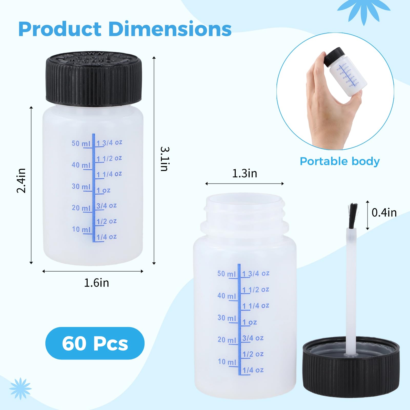 Oyezvary 60 Pcs 2 Oz Touch Up Paint Containers with Brush Safe Lids and ...