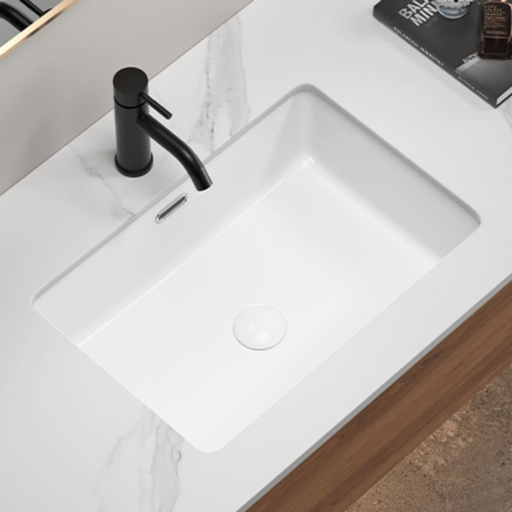 Vanityfus Rectangular Undermount Bathroom Sink Vessel Sink Rectangle White Ceramic Lavatory Vanity Basin