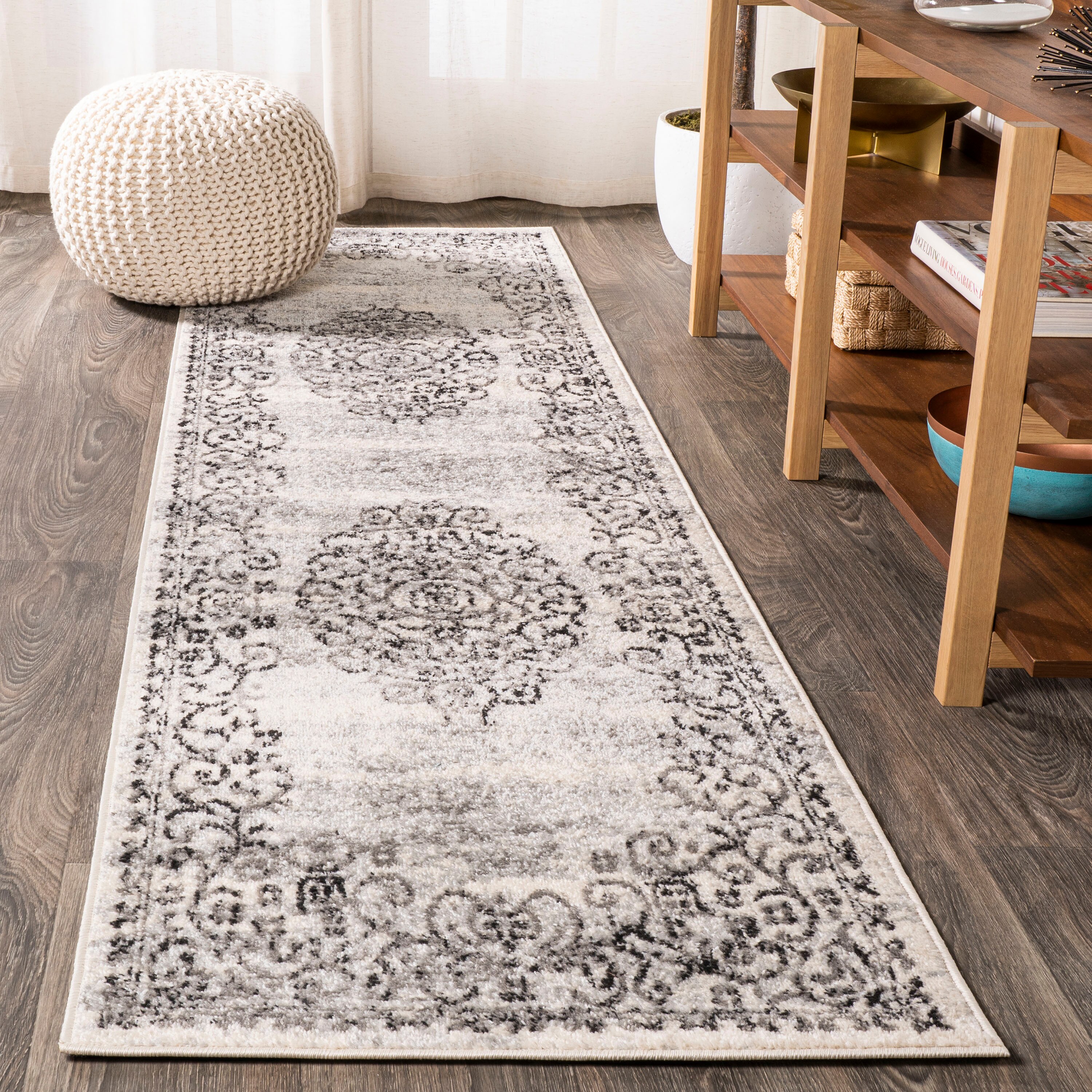 JONATHAN  Y MDP206A-28 MODERN PERSIAN Minori Filigree 2 x 8 (ft) Loomed Polypropylene Dark Gray/Cream Rectangular Indoor Medallion Persian Runner rug