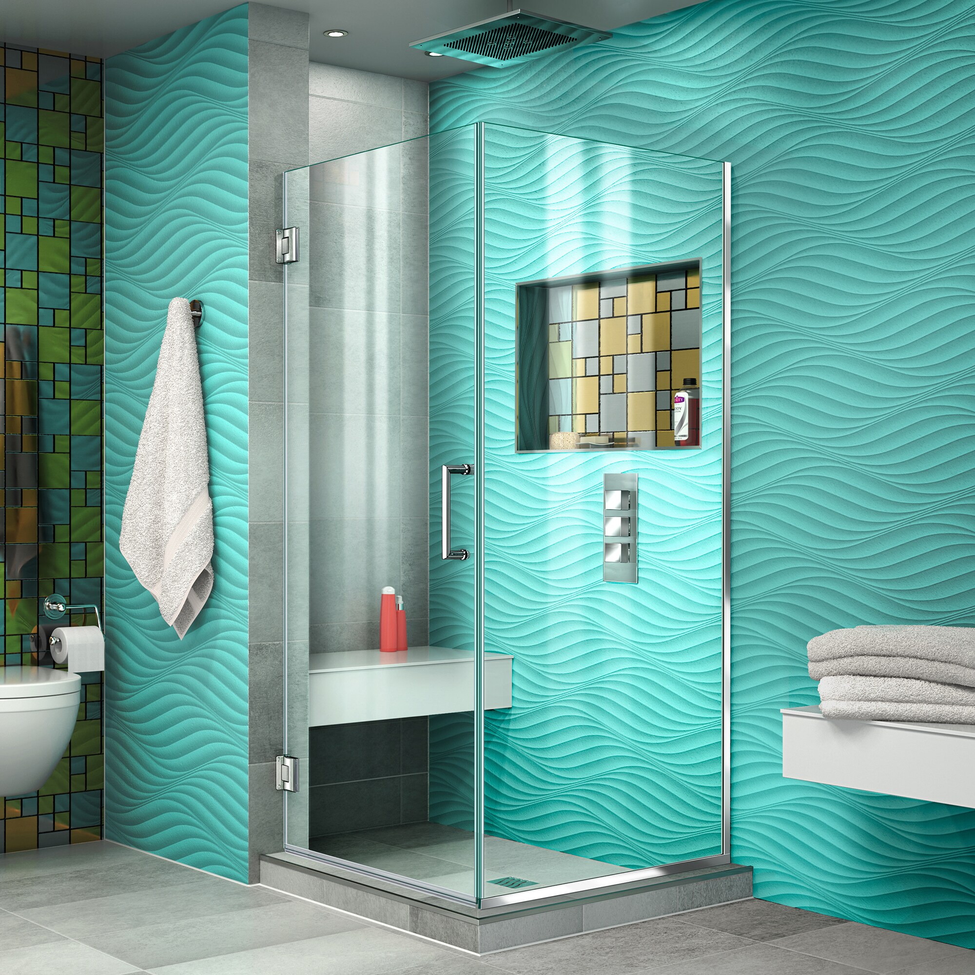 DreamLine SHEN-24300300F-01 Unidoor Plus Chrome 30-3/8-in W x 72.0-in H Frameless Corner Hinged Shower door 3/8-in Thick Clear Glass