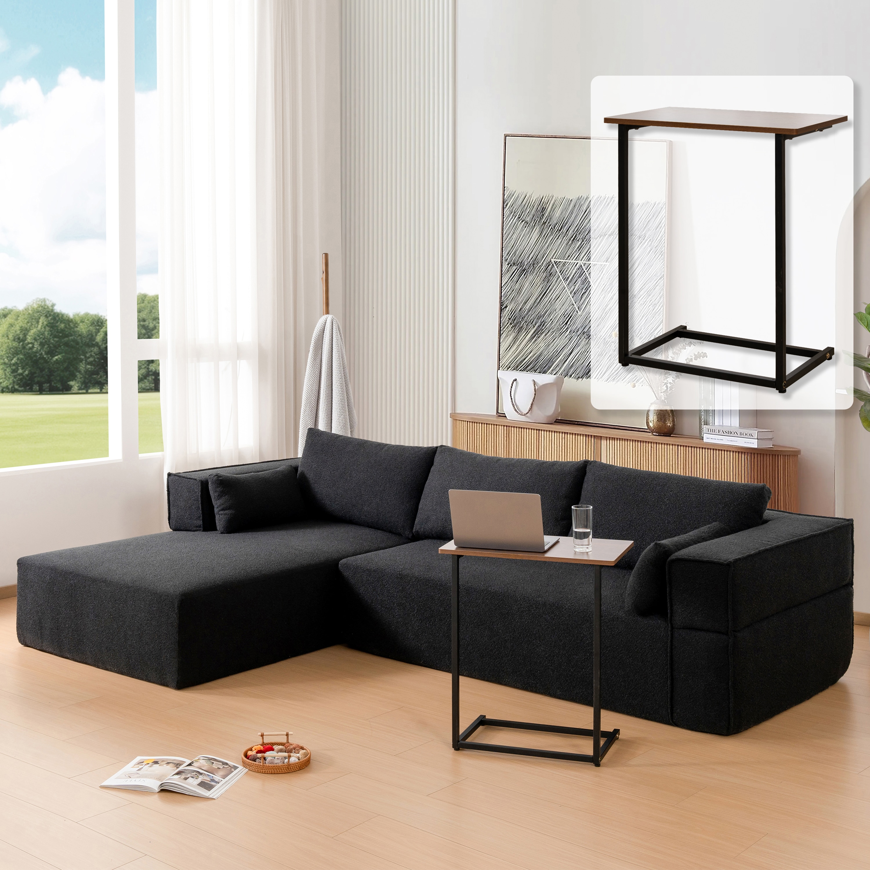 ModernLuxe N723S9670B 112Modular Sectional Sofa with Free Side TableWide SeatFully CompressedWrinkleresistant Boucle Fabric Couch with ChaiseFree CombinationLShaped Sofa for Living RoomNo Assembly Required3 Color