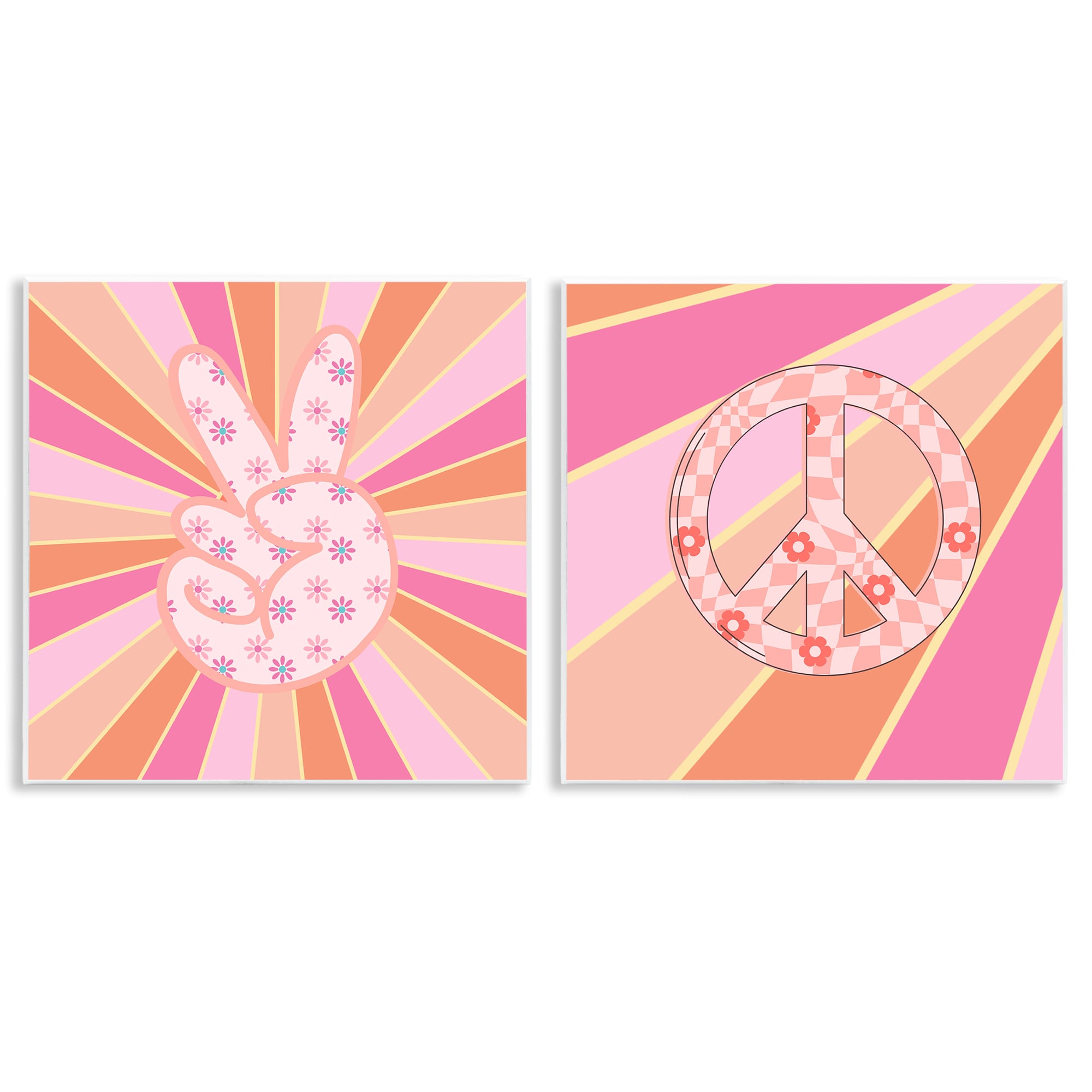 Stupell Industries B2-776-WD-2PC-12X12 Groovy Peace Symbols on Stripes 2 Piece Wall Plaque Art Set By Jesse Keith 12 x 12