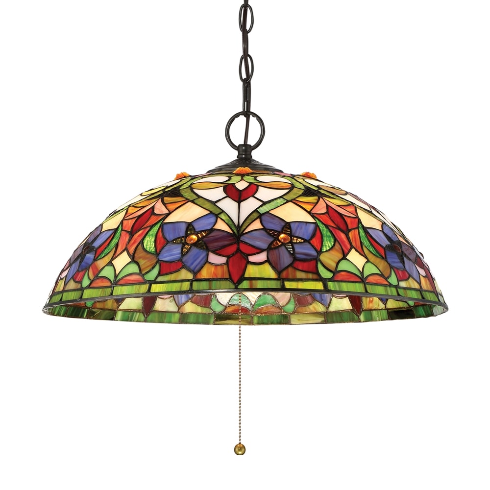 Quoizel Violets 3-Light Vintage Bronze Traditional Stained Glass Dome ...