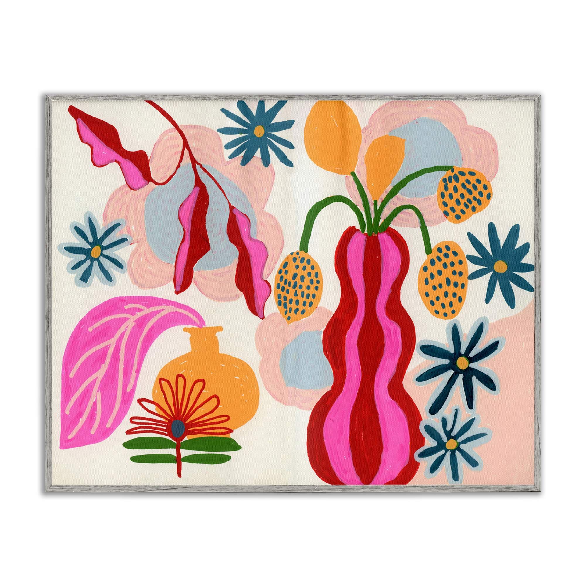 Stupell Industries BT-308-GFF-16X20 Eclectic Mod Flower Vases Gray Framed Giclee Art By Suzanne Allard 20 x 16