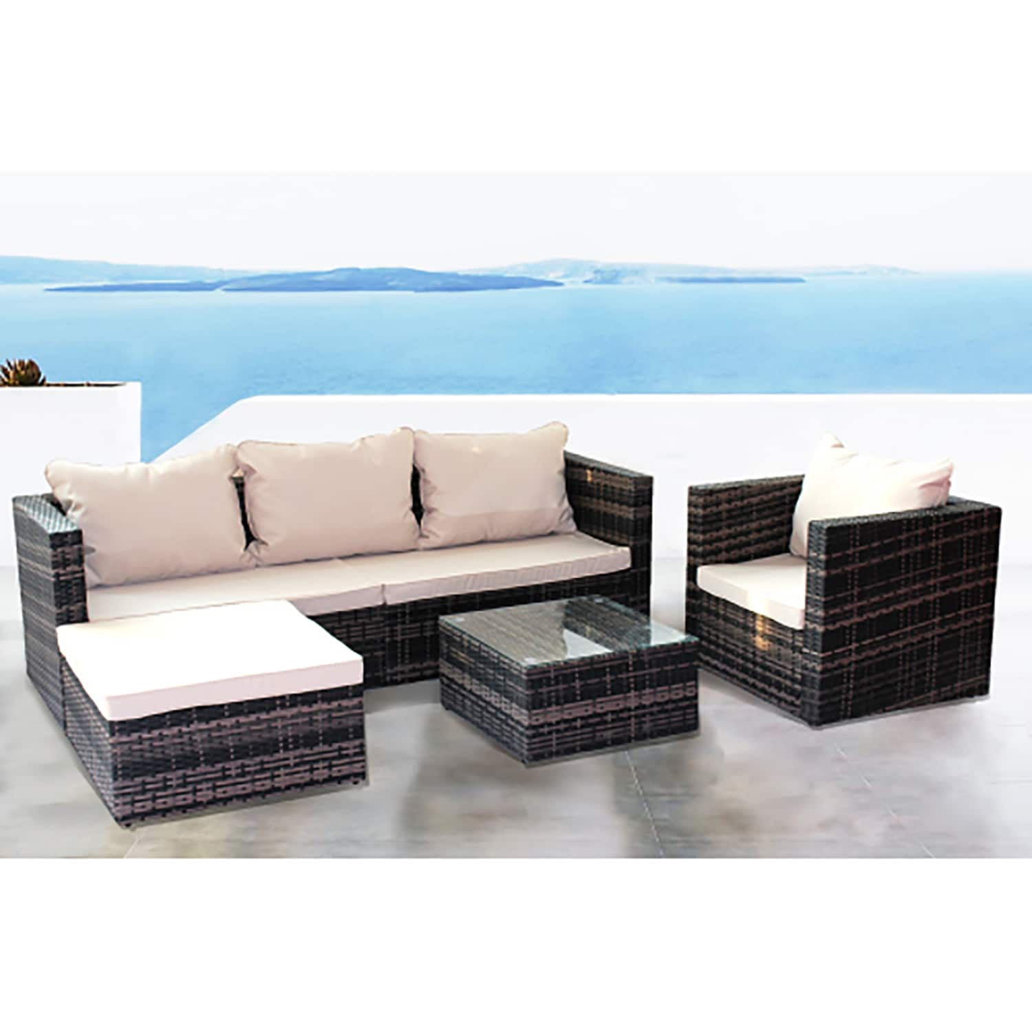 GZMR Patio Furniture-Set 4-Piece Rattan Patio Conversation Set With ...