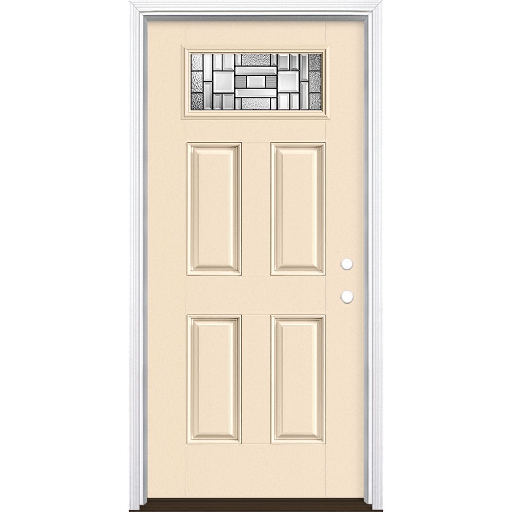 Masonite 3421339 Naples 36-in x 80-in x 4-9/16-in Fiberglass 1/4 lite Left-hand inswing Bisque Painted Prehung Single door Front Door with Brickmould Insulating core Decorative glass