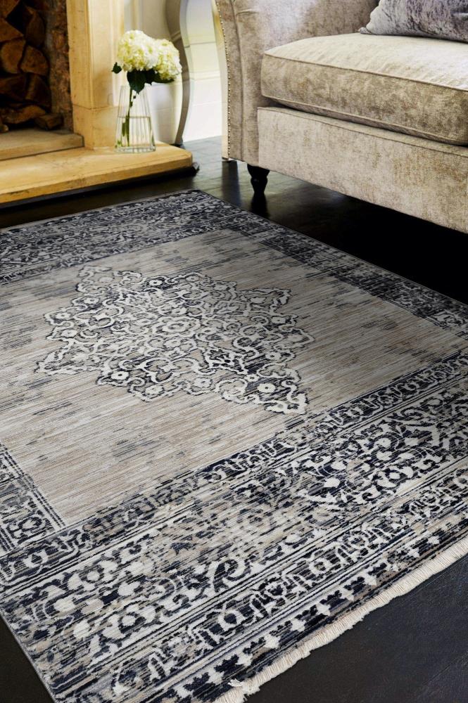 KAS Rugs WES765067X67RO Westerly 7 X 7 (ft) Sand/Charcoal Round Indoor Medallion Vintage Area Rug