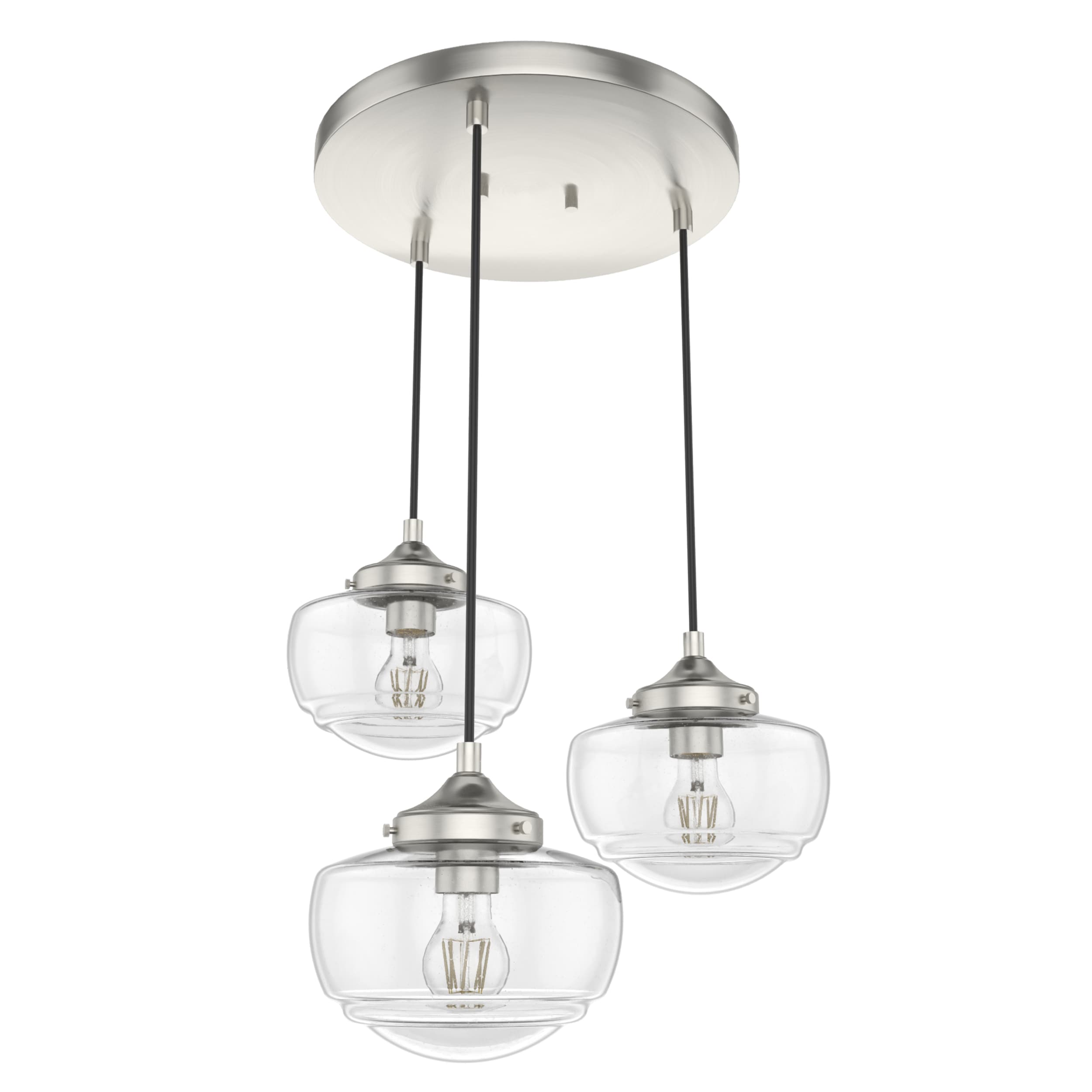 Hunter 19501 Saddle Creek 3 -Light Brushed Nickel Transitional Seeded glass Tiered Small Hanging Pendant light