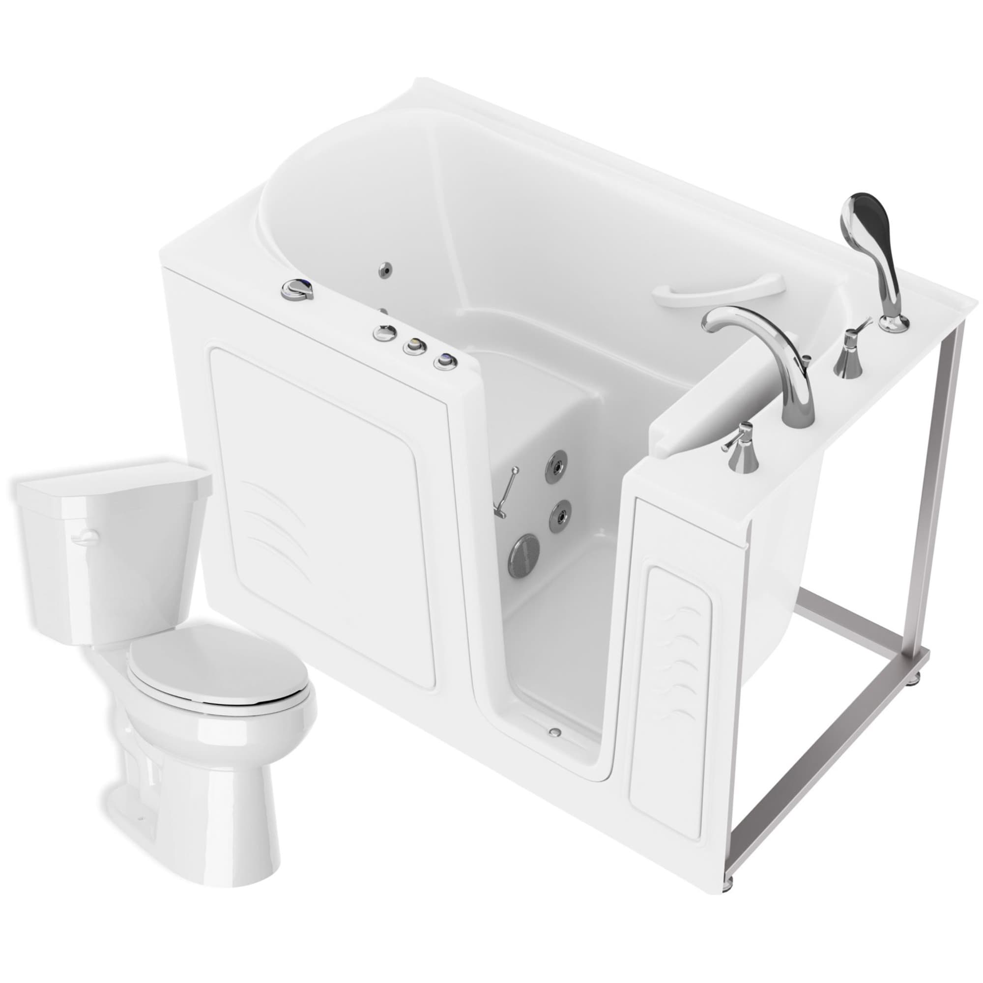 Endurance LS Series 30-in x 52-in White Gel-coated Fiberglass Rectangle Walk-in Whirlpool Tub with Faucet Hand Shower with Drain ( Right Drain )
