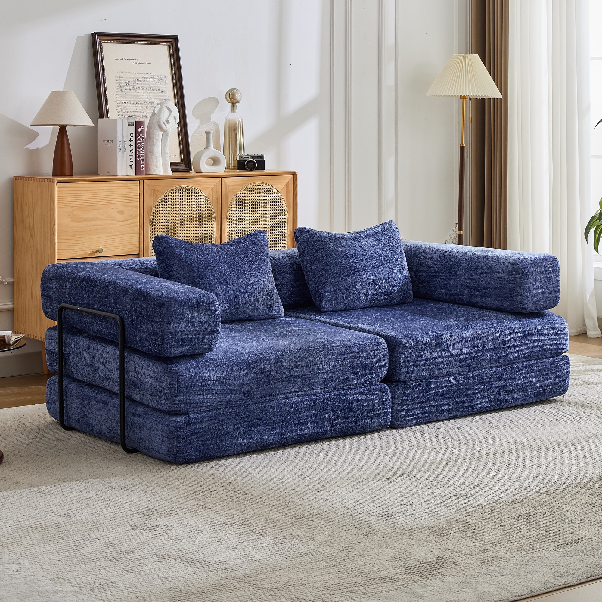 LOVMOR 3 Seat Modular Convertible Sectional Sofa Chenille Dark Blue Couch with Chaise for Living Room Bedroom No Assembly one_size
